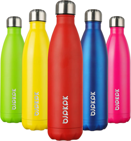 BJPKPK 25oz Insulated Stainless Steel Water Bottles,Sports Water Bottles Keep Cold for 24 Hours and Hot for 12 Hours,Red