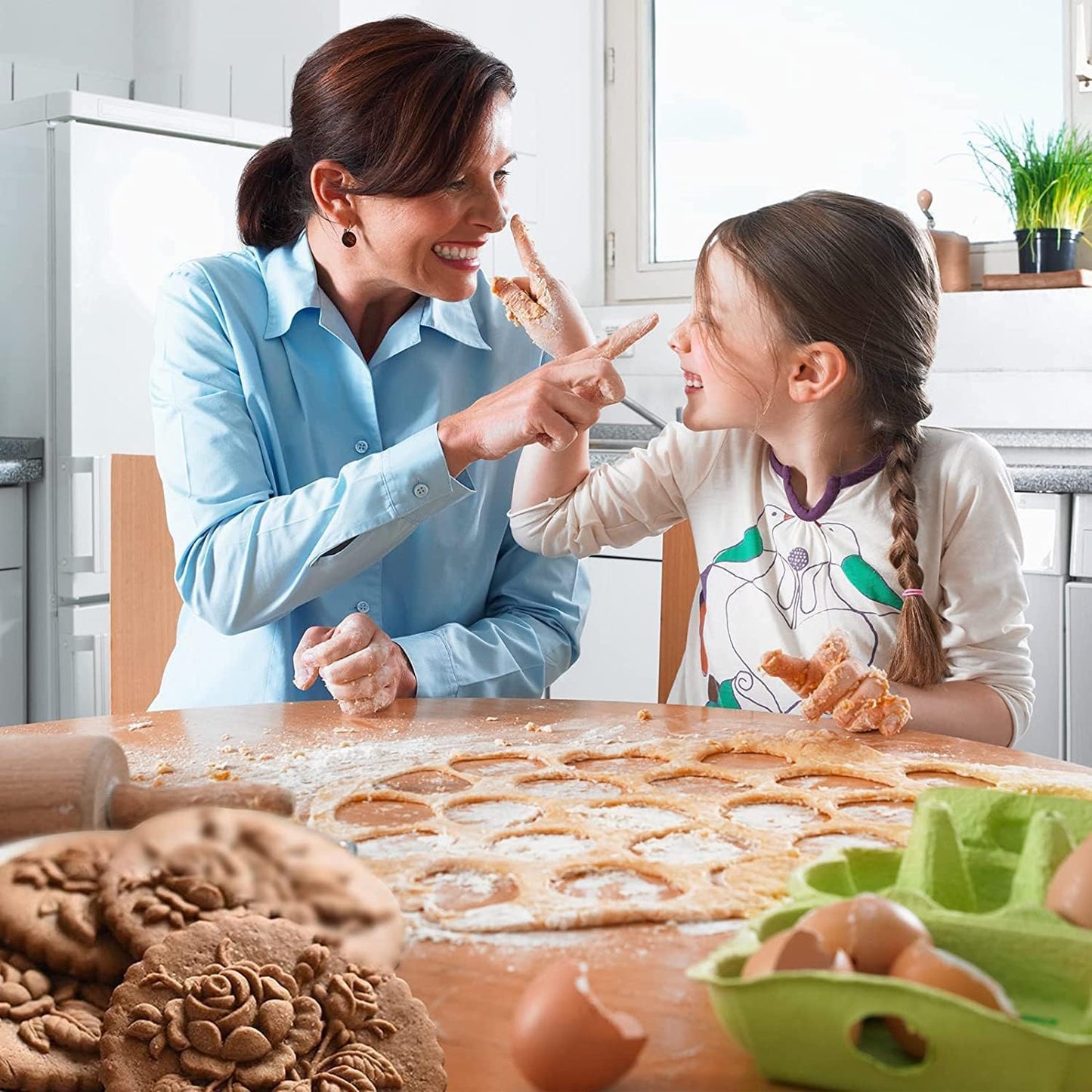 MOTEERLLU Wooden Cookie Molds, Wooden Cookie Biscuit Mold Baking Cookie Mold Wooden Carved Mold Cookie Cutter Embossing Mold, DIY Shapes Cookie Stamp,Gingerbread Mold, Christmas Reindeer