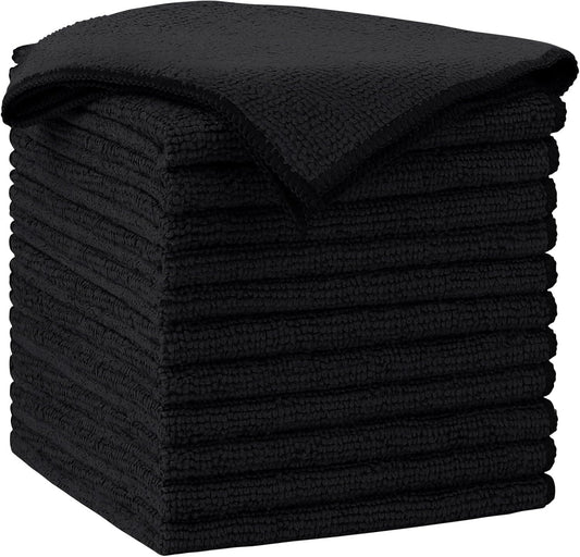 AIDEA Microfiber Cleaning Cloth-12PK, Soft Microfiber Towels for Cars, Absorbent Cleaning Rags, Lint-Free Streak-Free Wash Cloths for House, Kitchen, Window(12in.x12in), Black