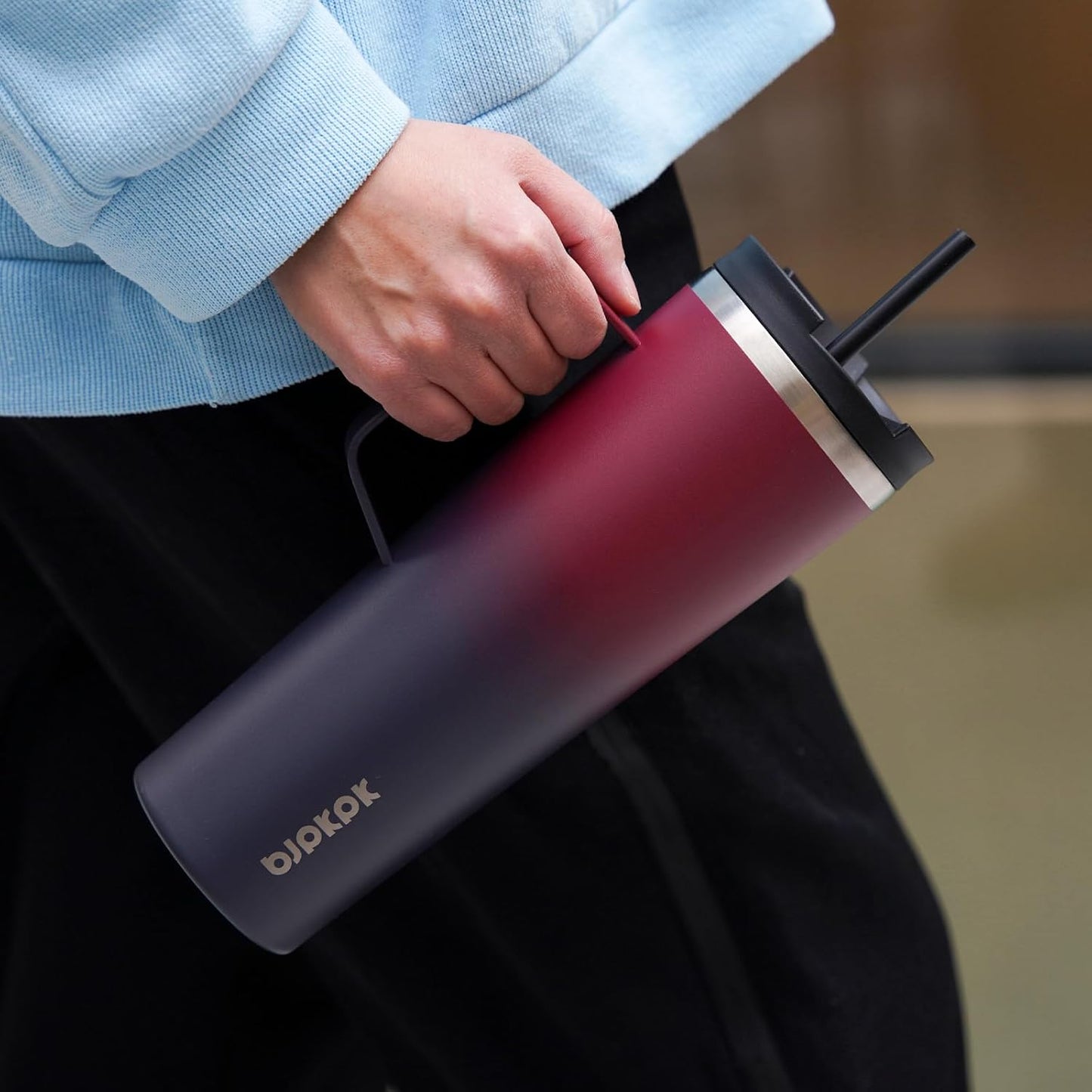 BJPKPK Insulated Tumbler with Handle, 26oz Insulated Tumblers with Lid and Straw, Stainless Steel Metal Water Bottles, Coffee Travel Mugs, Cups, Navy Blue