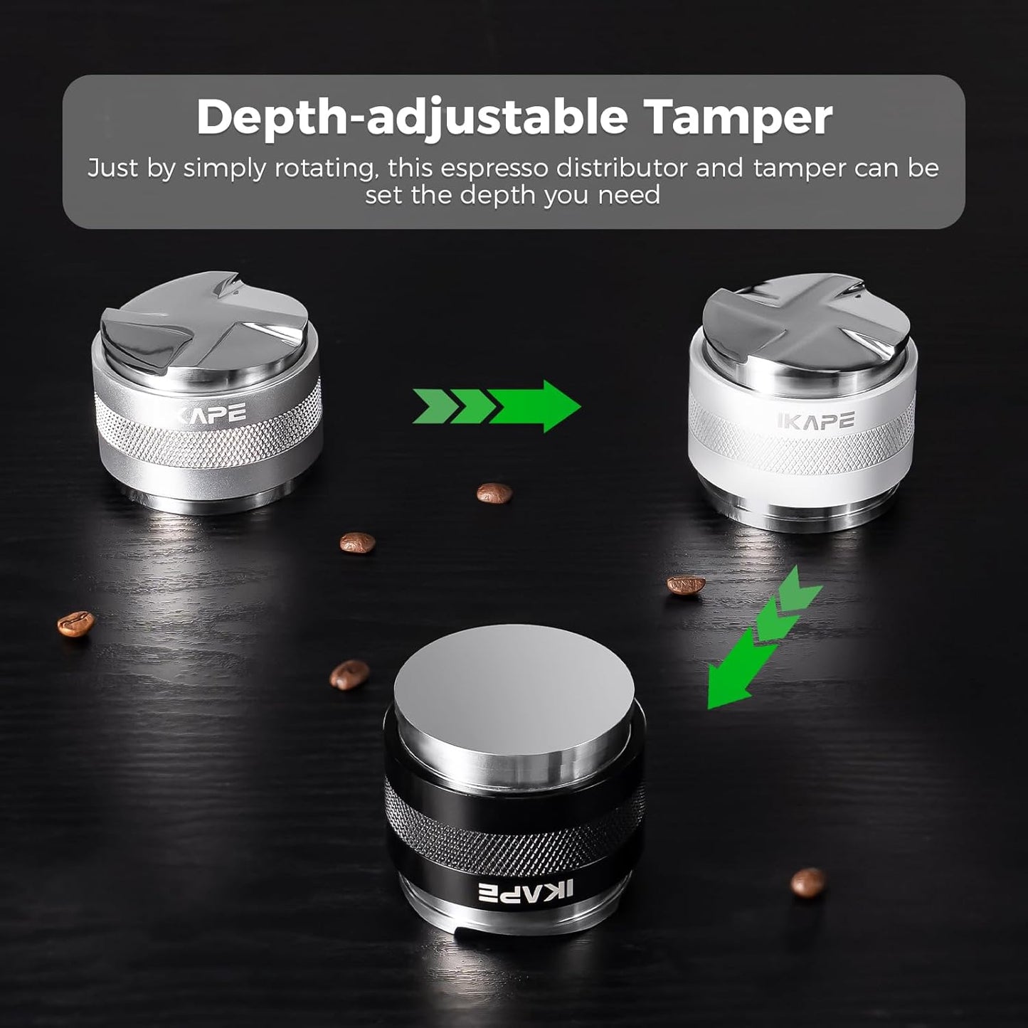 IKAPE Coffee Products, 58mm Coffee Distributor & Hand Tamper, Adjustable Depth Espresso Distributor Fits All 58mm Espresso Portafilter, Compatible with Rancilio, Gaggia Bottomless Portafilter (White)