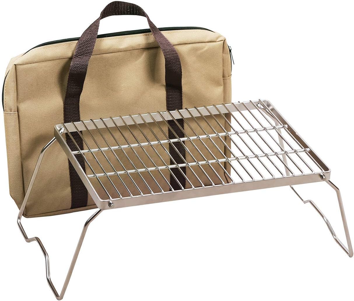 REDCAMP 13.6" Small Folding Campfire Grill, 304 Stainless Steel Firepit Grill Grate, Heavy Duty Portable Camping Grill with Carrying Bag for Outdoor Cooking Backpacking Hiking Picnics BBQ