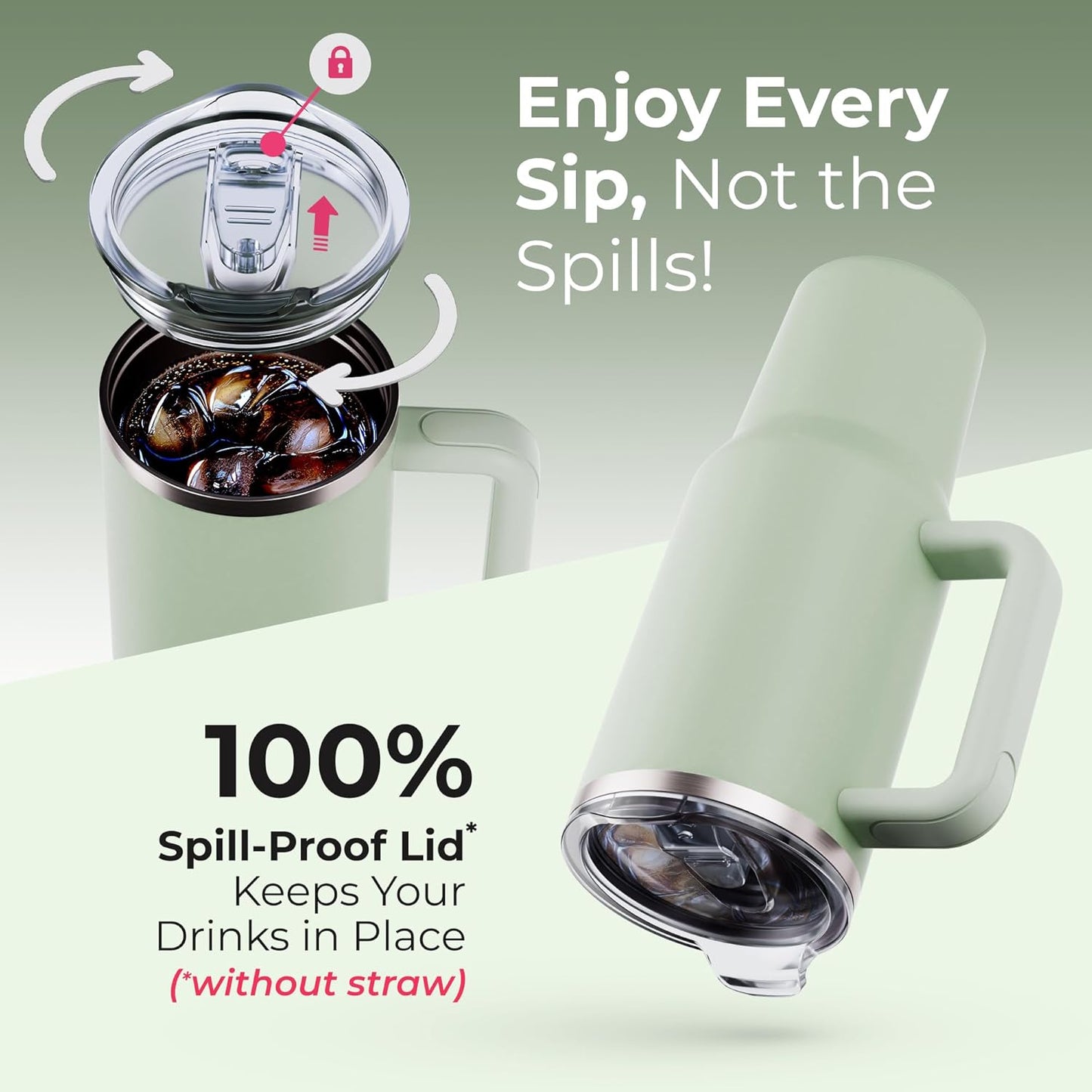 40 oz Tumbler With Handle and Straw Made of Stainless Steel - Double Wall Vacuum Insulated Tumbler With Lid - Sweat Proof Easy Grip, BPA-Free, Dishwasher Safe Tumbler (Sea Sage)