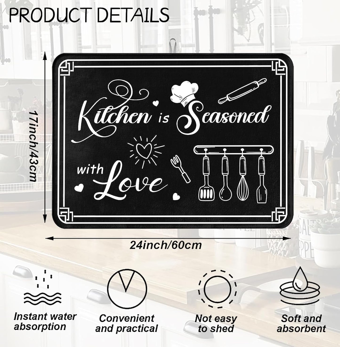 Dish Drying Mat Harvest Kitchen Is A Seasoned With Love 18 X 24 Inch For Kitchen Counter Reversible Dish Drying Pad Water Absorbing And Drying Mat For Kitchen Coffee Bar Decoration