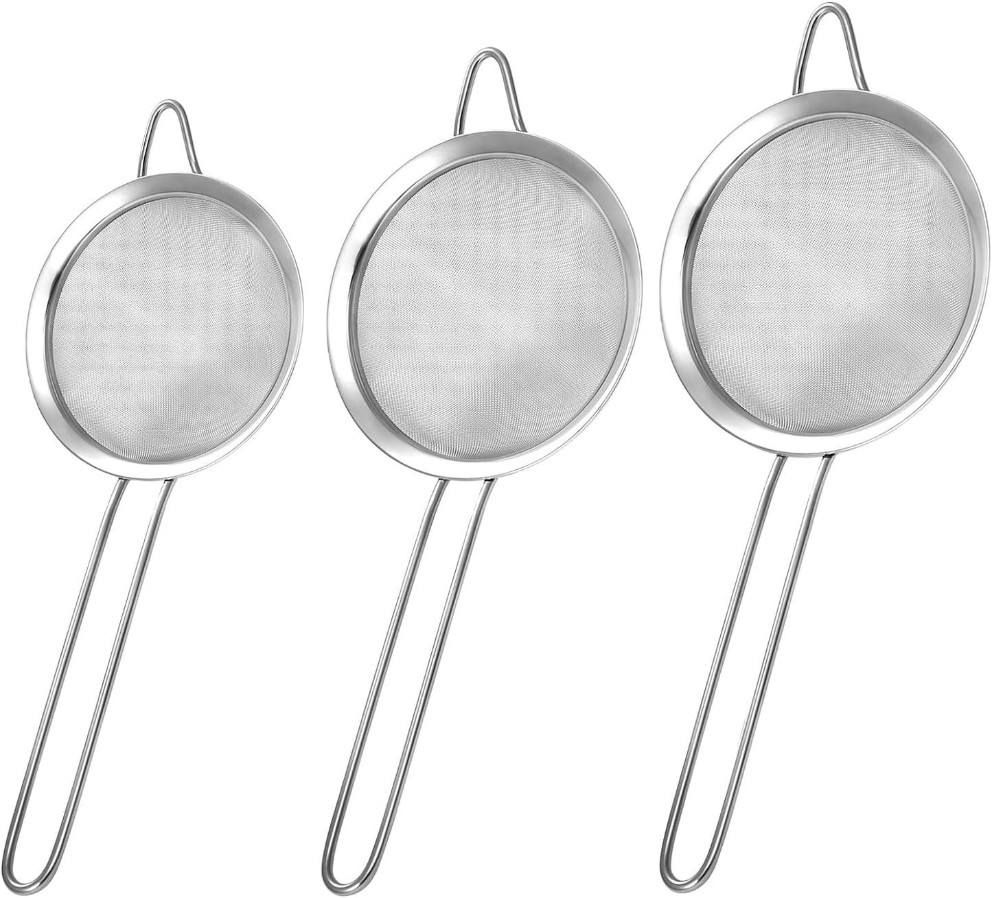 3 Pack Fine Mesh Strainer, Small Stainless Steel Sieves with Handles, for Steeping Loose Leaf Tea, Straining Cocktail, Juice and Sifting Flour, Powdered Sugar