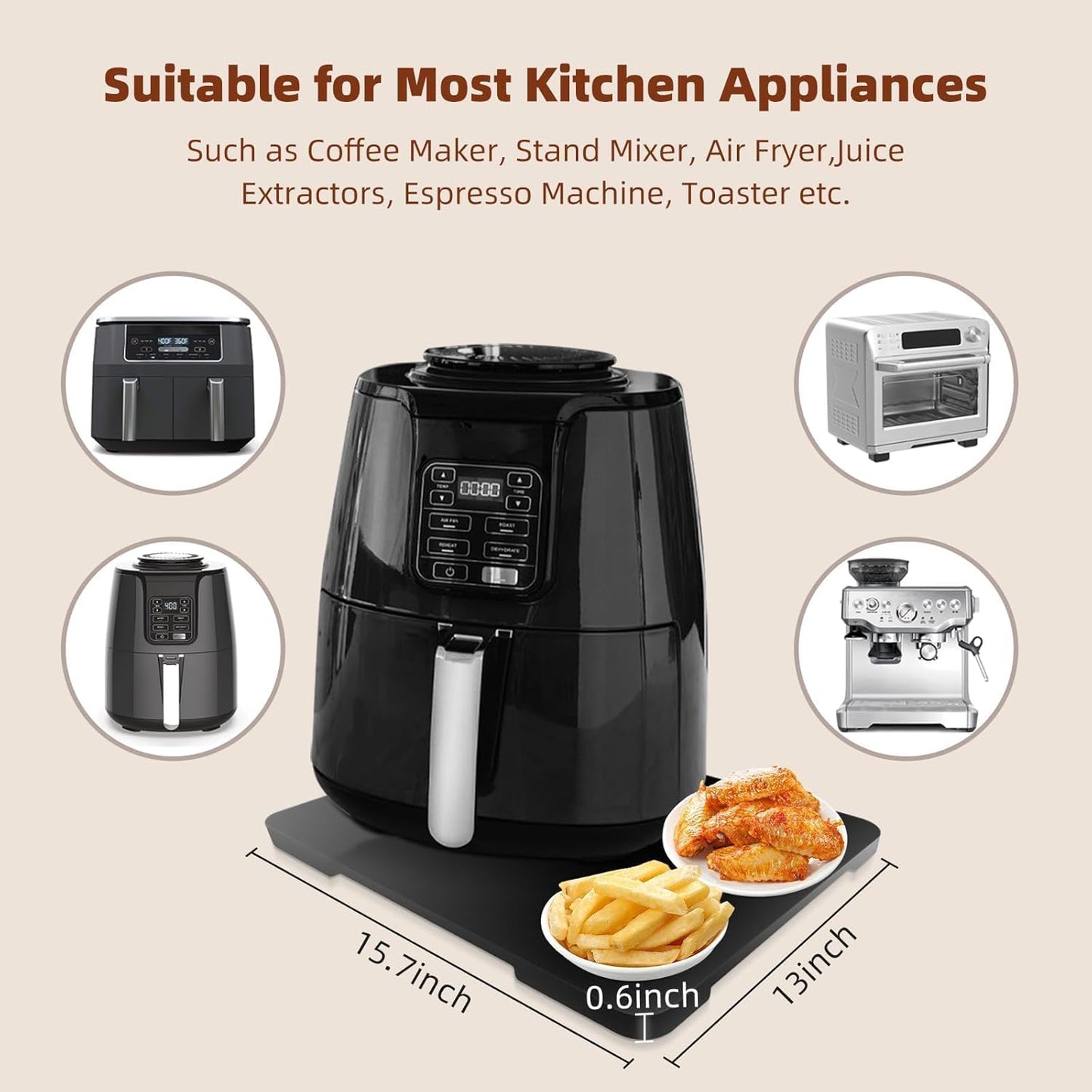 360° Rolling Tray Bamboo Appliance Slider for Kitchen Appliances, for Breville Espresso Machine Accessories, Sliding Tray for Coffee Maker Appliances Mat Easily from Under The Cabinet Black 13"×15.7"