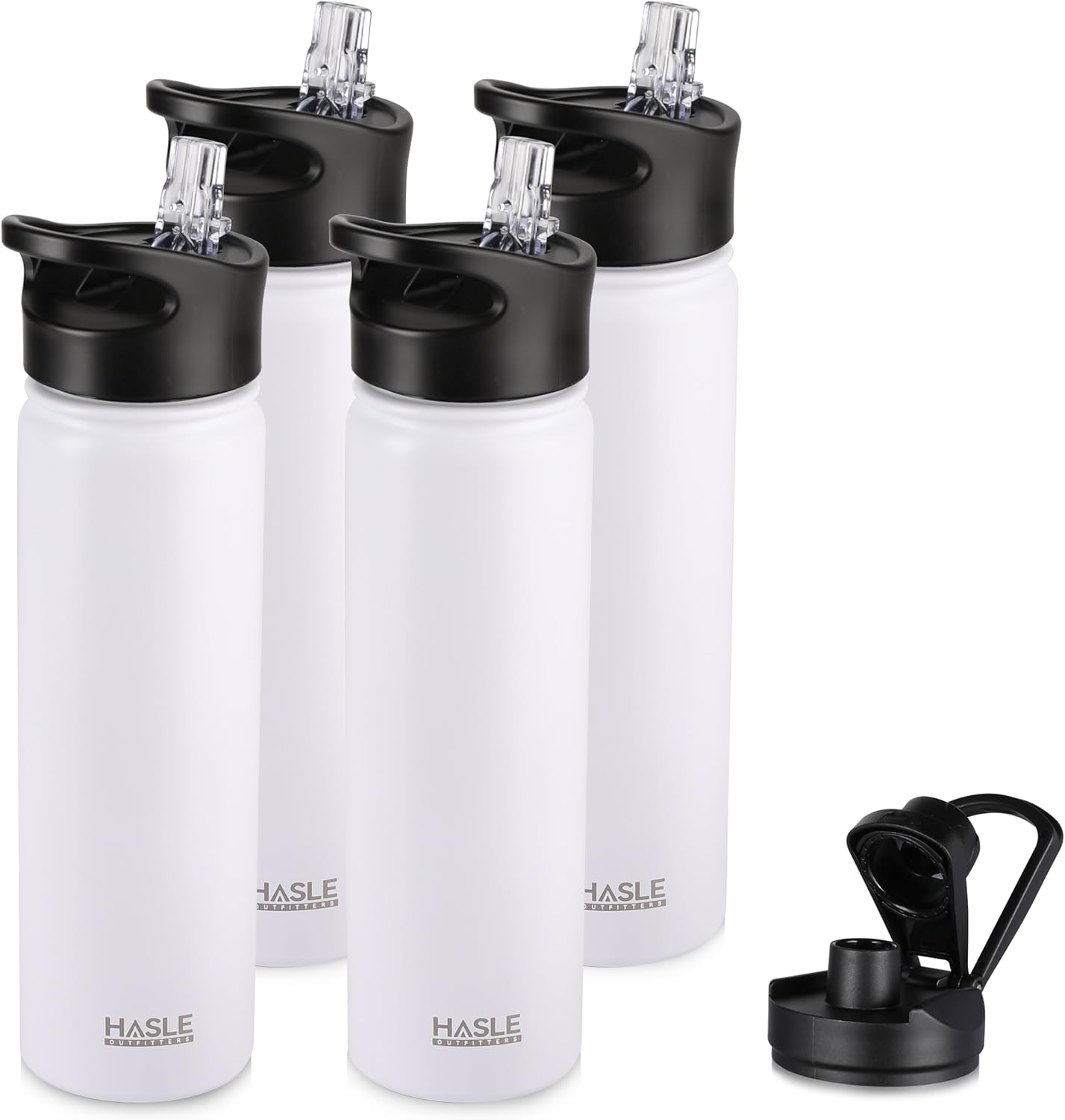 HASLE OUTFITTERS Insulated Water Bottle 22 oz Double Wall Stainless Steel Water Bottle Wide Mouth with Straw Lid & Spout Lid Keeps Cold or Hot(White,4)