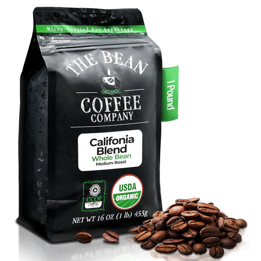 The Bean Organic Coffee Company California Blend, Medium Roast, Whole Bean Coffee, 16-Ounce Bag