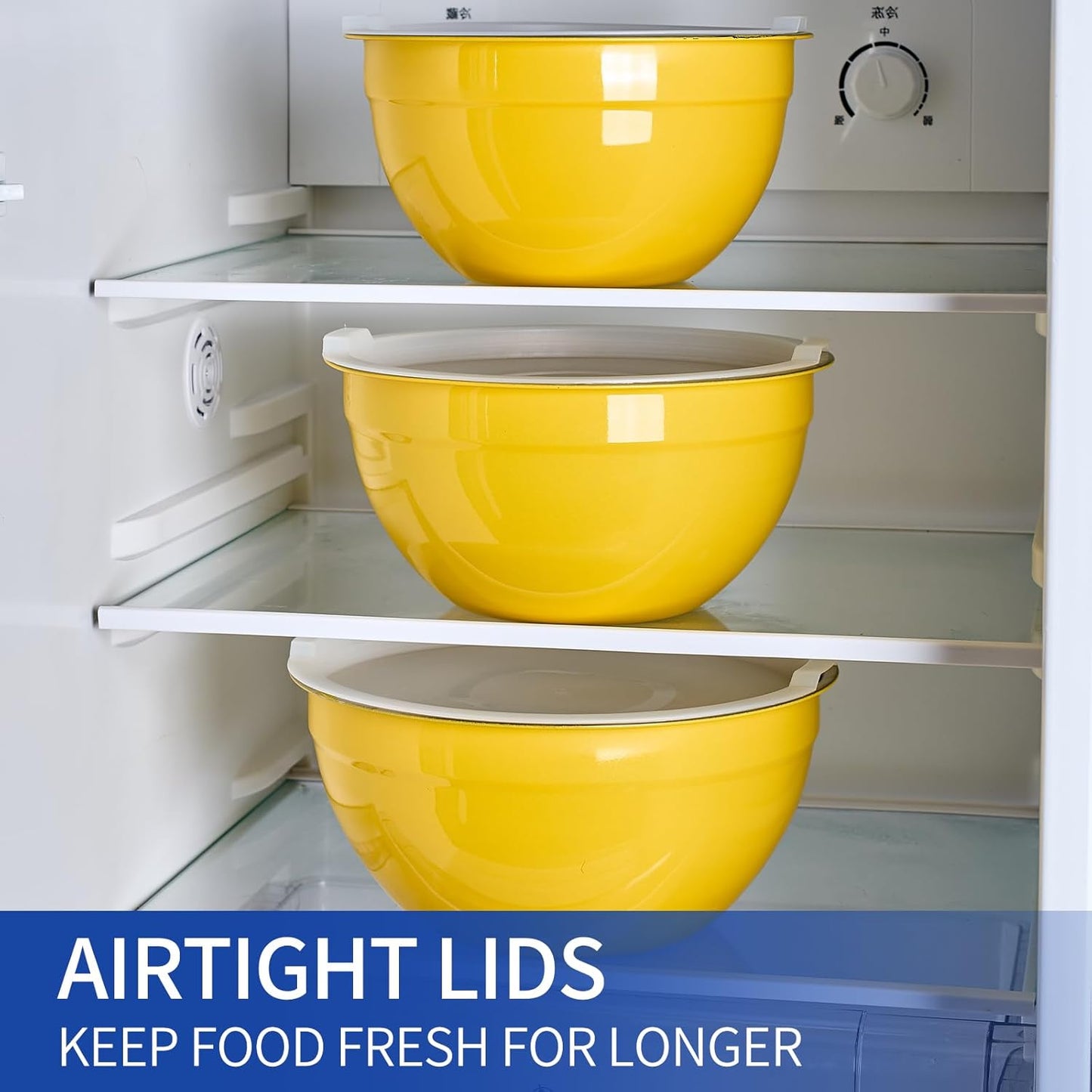 Yellow Mixing Bowls With Airtight Lids,Stainless Steel Bowl,Salad Bowls 7 Piece Colorful Nesting Bowl Yellow Kitchen Accessories,Size 7,3.6,2.7,2.1,1.5,1.1,0.8QT Stackable Design