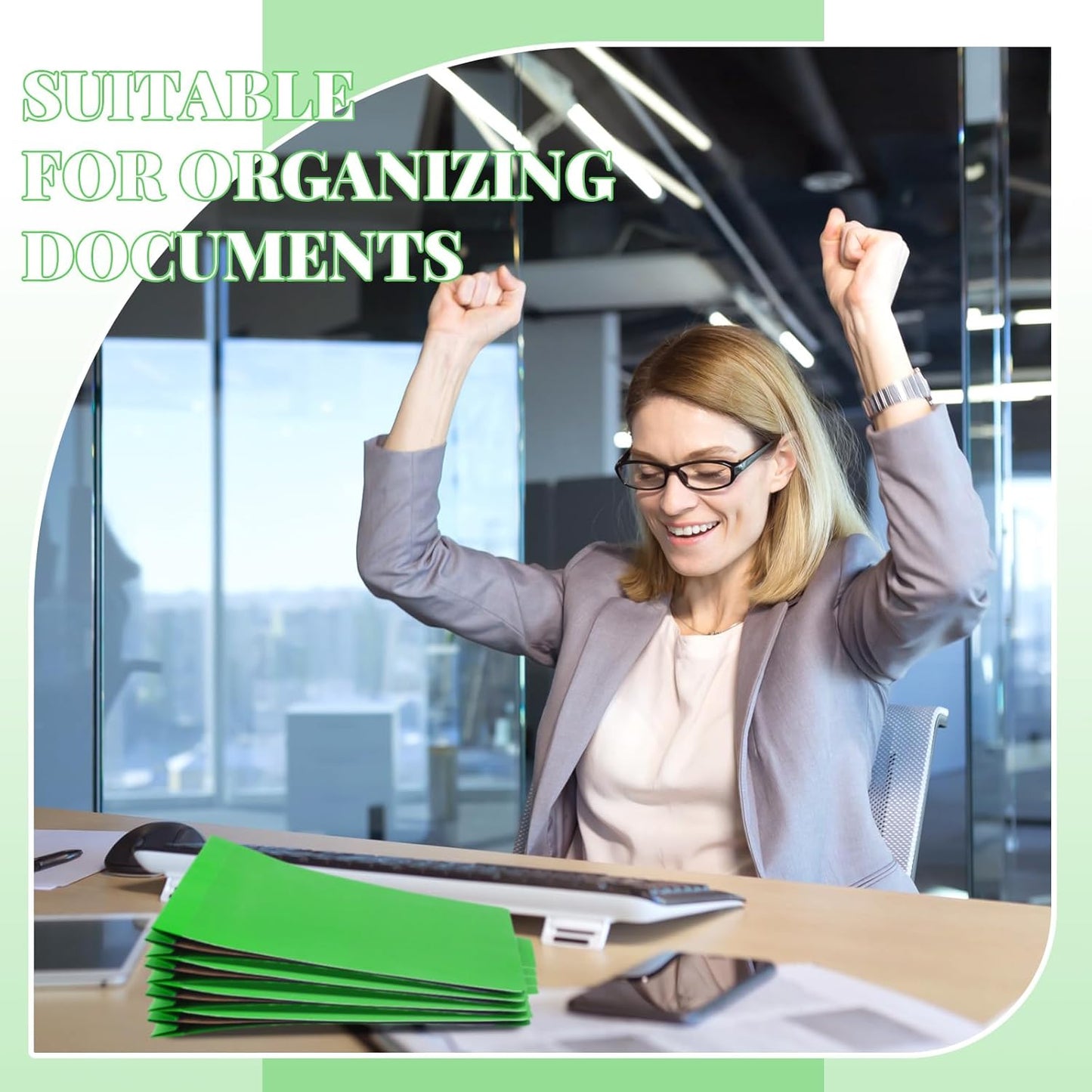 12 Pcs Classification Folders Letter Size Bulk - 2 Dividers Pressboard File Folder with 3. 5 Inch Expansion, 2 Prongs Fastener, Heavy Duty Office File Organizer for Teacher Medical (Green)