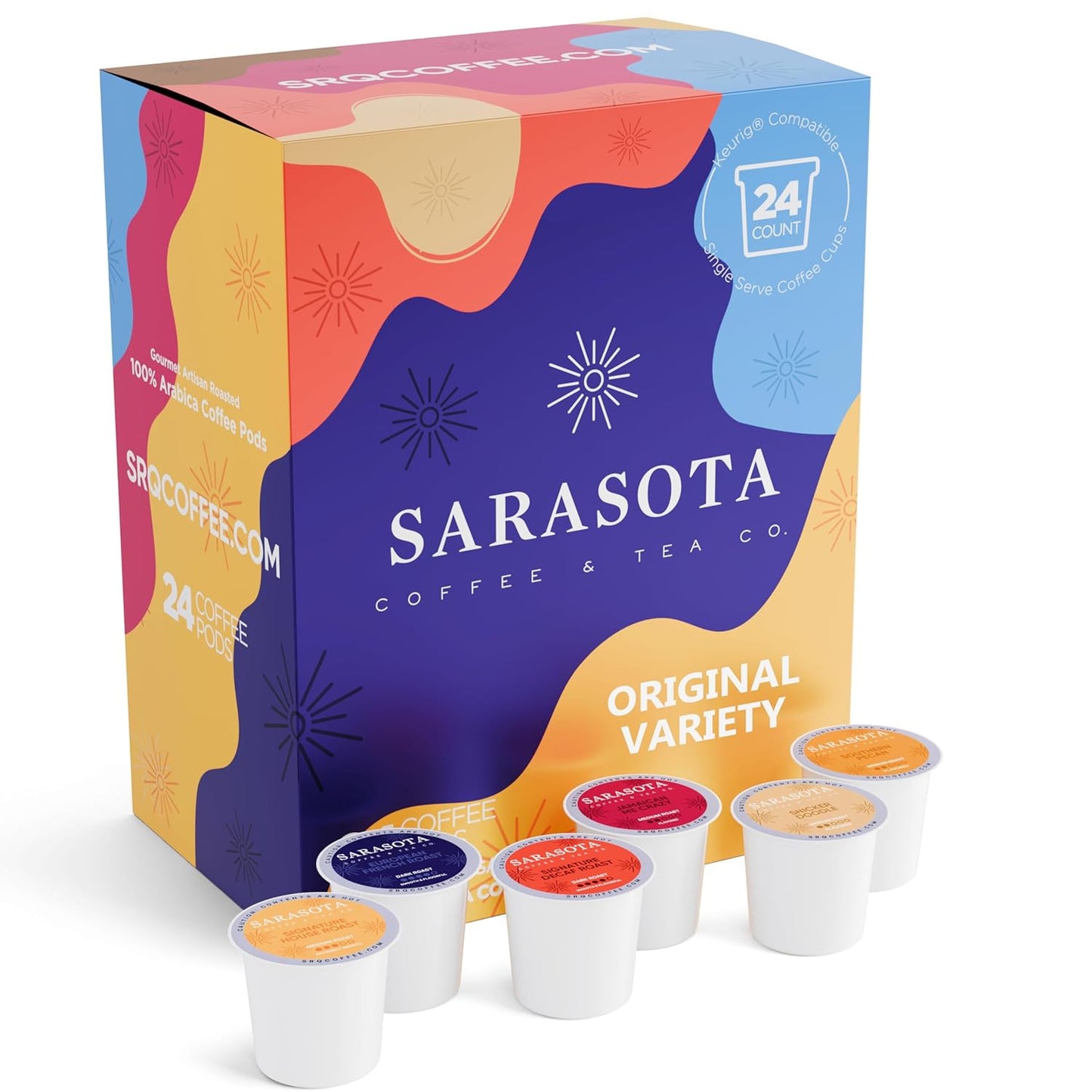 Sarasota K-Cup Coffee Pods | Medium, Dark & Flavored Roast Coffee | K Cup Variety Pack | Single Serve for Keurig Brewers | Gourmet, Low Acid, Mold Free | 24 Count