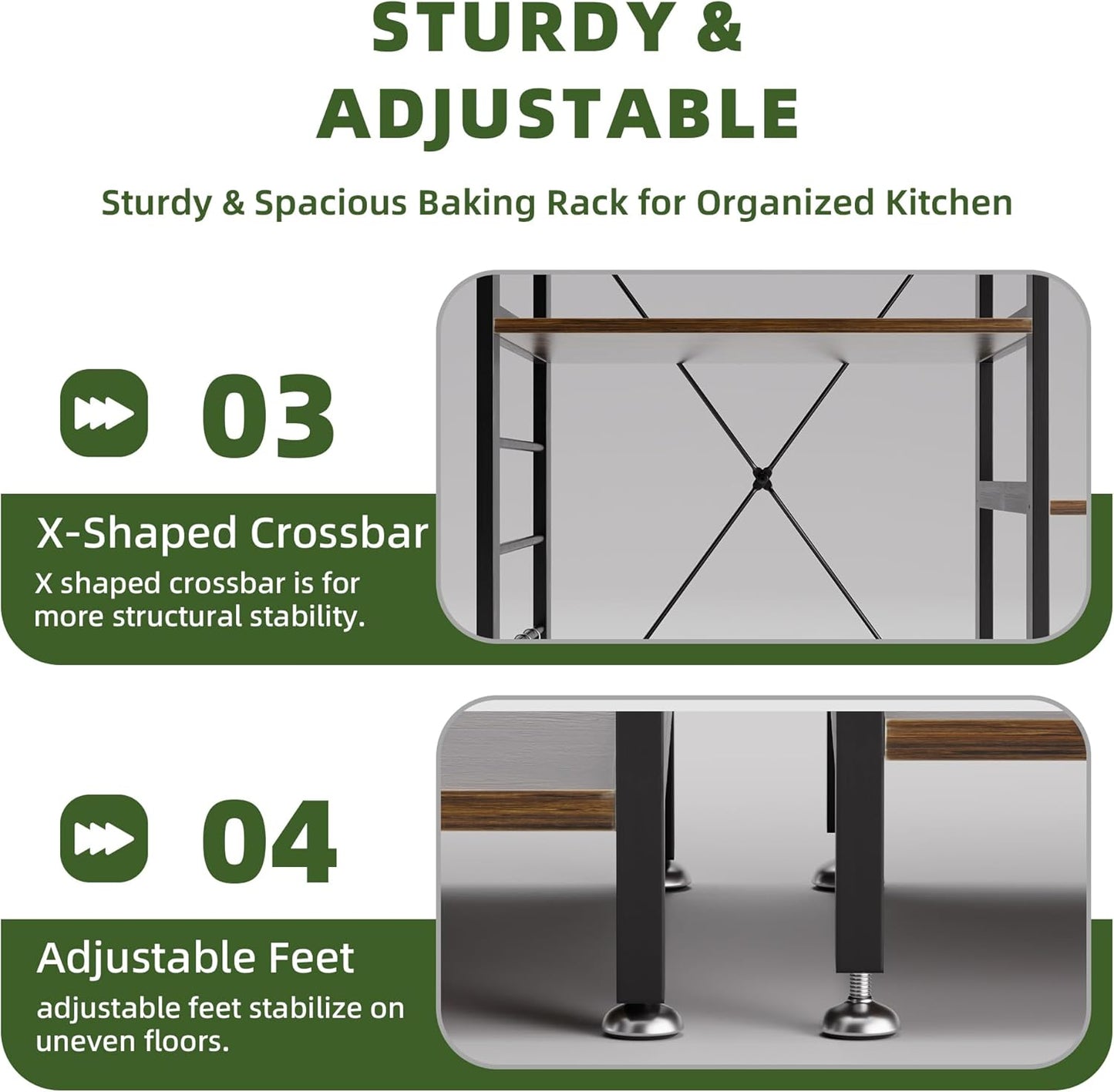 Baker’s Rack, Microwave Oven Stand with Bamboo Frame, 35.43" Coffee Bar with Wire Basket & 6 Hooks, 3-Tier Kitchen Storage Shelf Stand for Kitchen, Living Room, Office, Rustic Brown