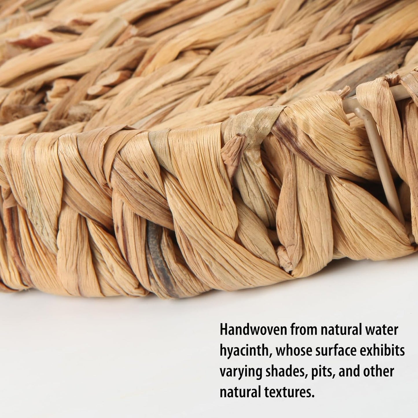 Round Ottoman Tray Large Wicker Serving Tray with Handles for Coffee Table, 18 Inch Handwoven Natural Water Hyacinth Tray