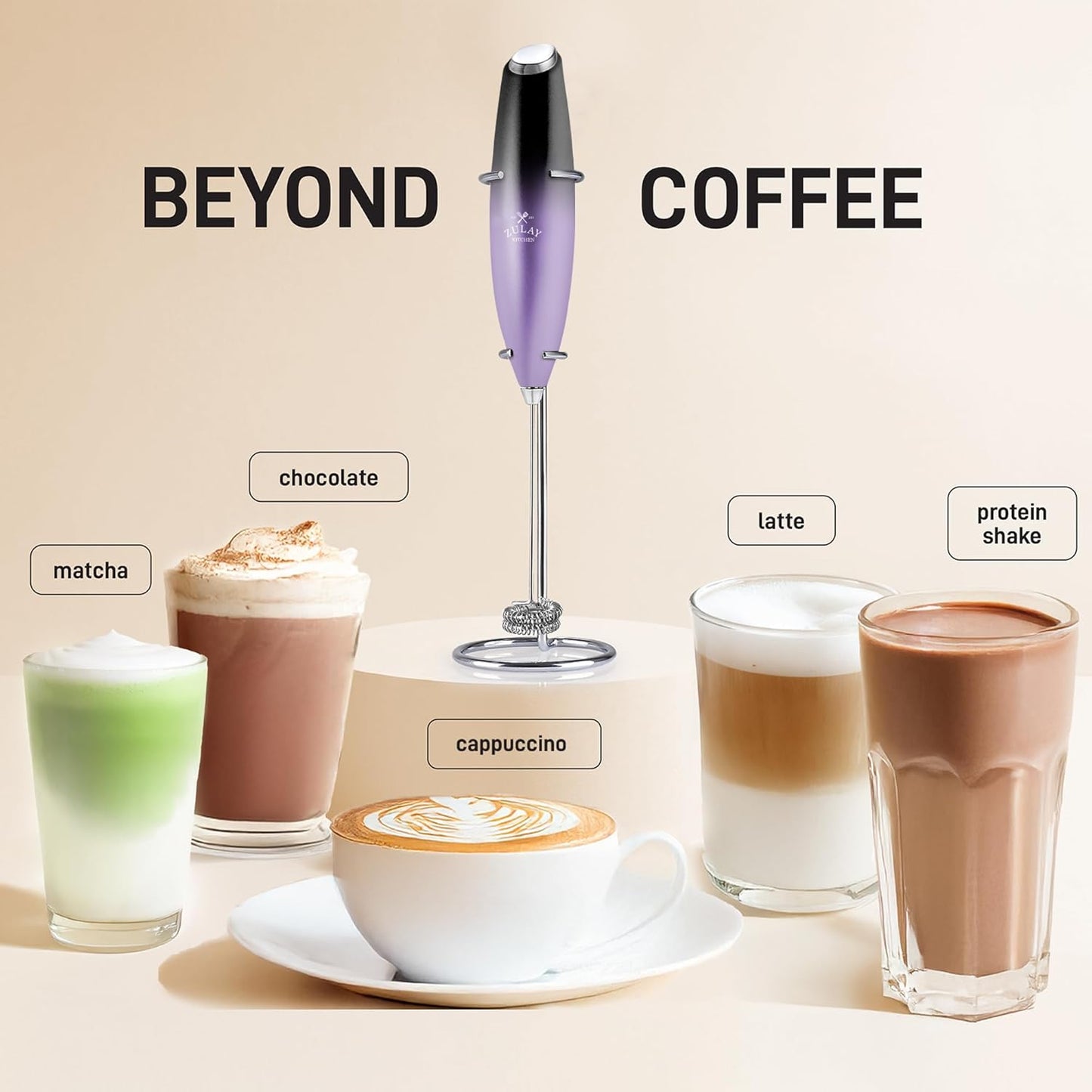 Zulay Kitchen Powerful Double Whisk Milk Frother Handheld - Foam Maker With Stand - Whisk Drink Mixer for Coffee, Mini Foamer for Latte, Matcha, Frappe, Hot Chocolate & Cappuccino (Galaxy)