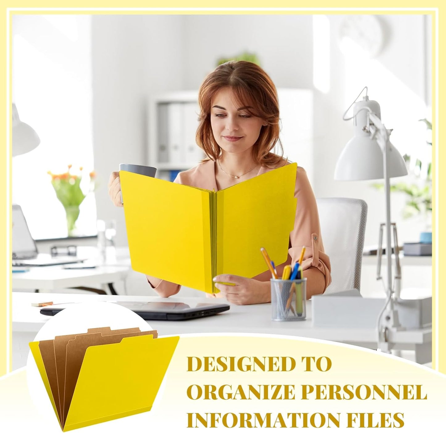 60 Pcs Classification Folders Letter Size, Back to School Supply for Teacher, Student, 3 Dividers Pressboard File Folder Bulk with 2 Fasteners, 3.5 Inch Expanding File Organizer (Yellow)