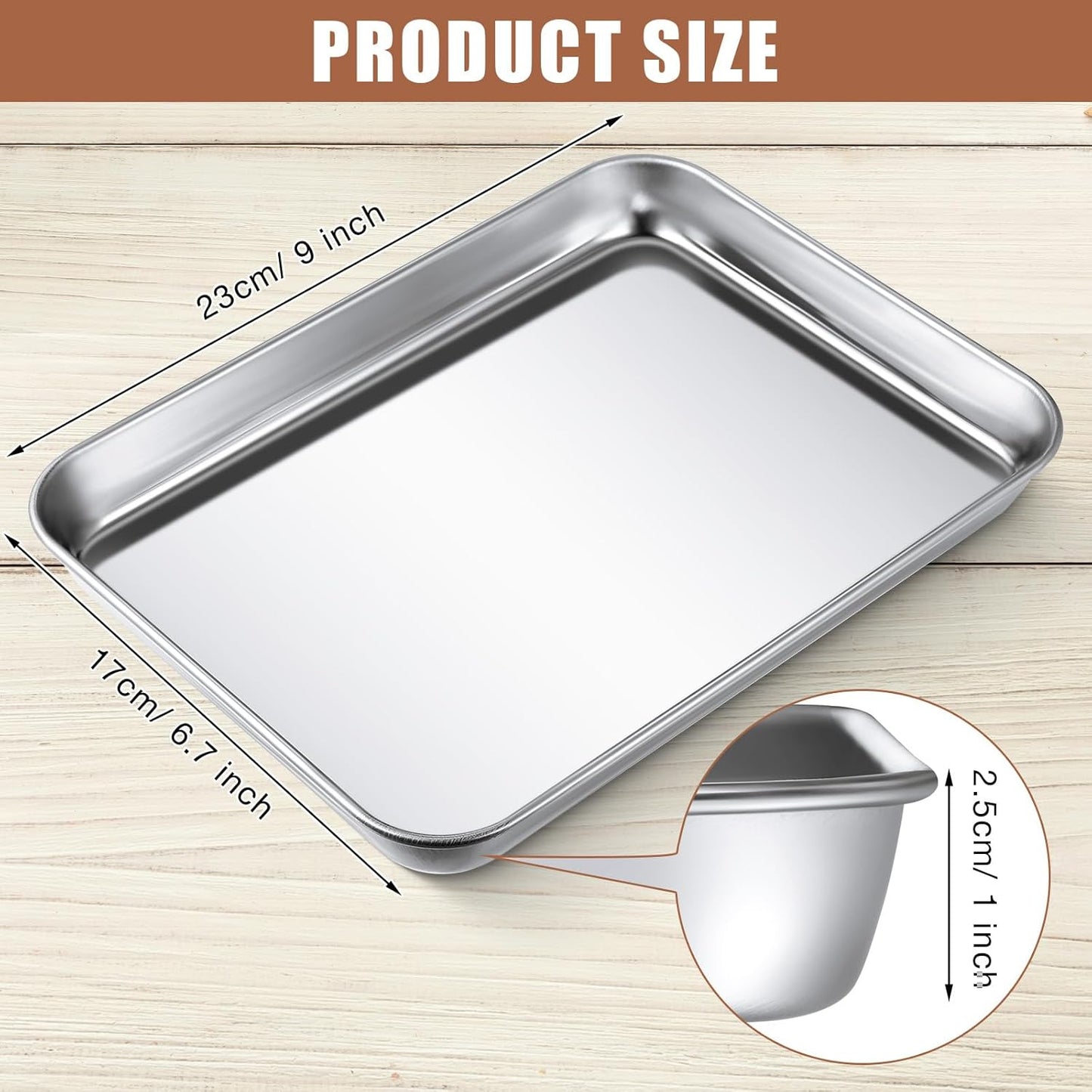 18 Pcs Baking Sheet Pan Set 9 x 6.7 x 1 Inches Cookie Sheet Small Toaster Oven Stainless Steel Tray Barbecue Grill Rectangle Trays, Non-stick, Easy Clean