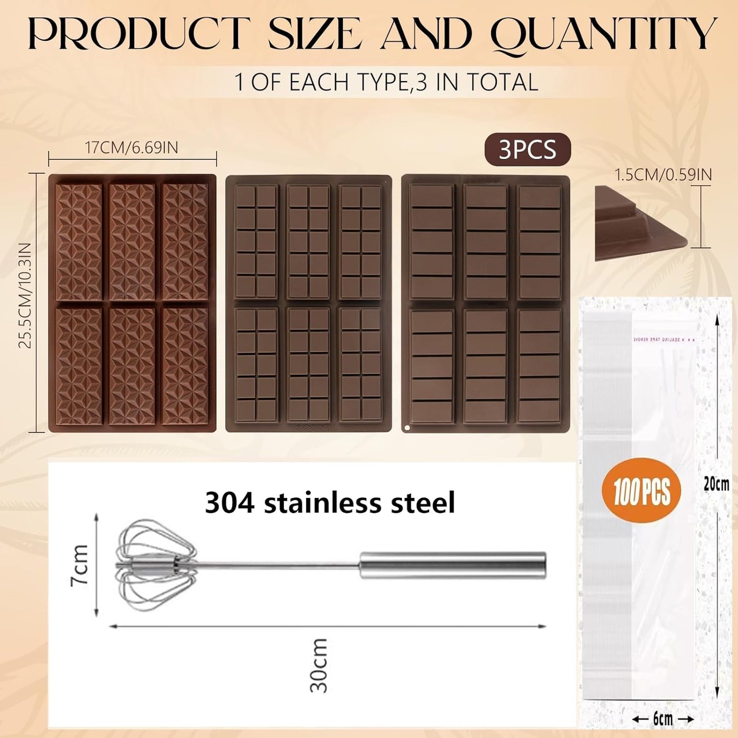 Set of Chocolate Bar Mold, Chocolate Molds Silicone, Food Grade Dubai Chocolate Bar Mold, Candy Molds for Praline Candy (B)