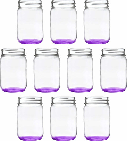 DISCOUNT PROMOS Decorating Mason Jars 12 oz. Set of 10, Bulk Pack - Glass Jars for Overnight Oats, Candies, Fruits, Pickles, Spices, Beverages - Purple