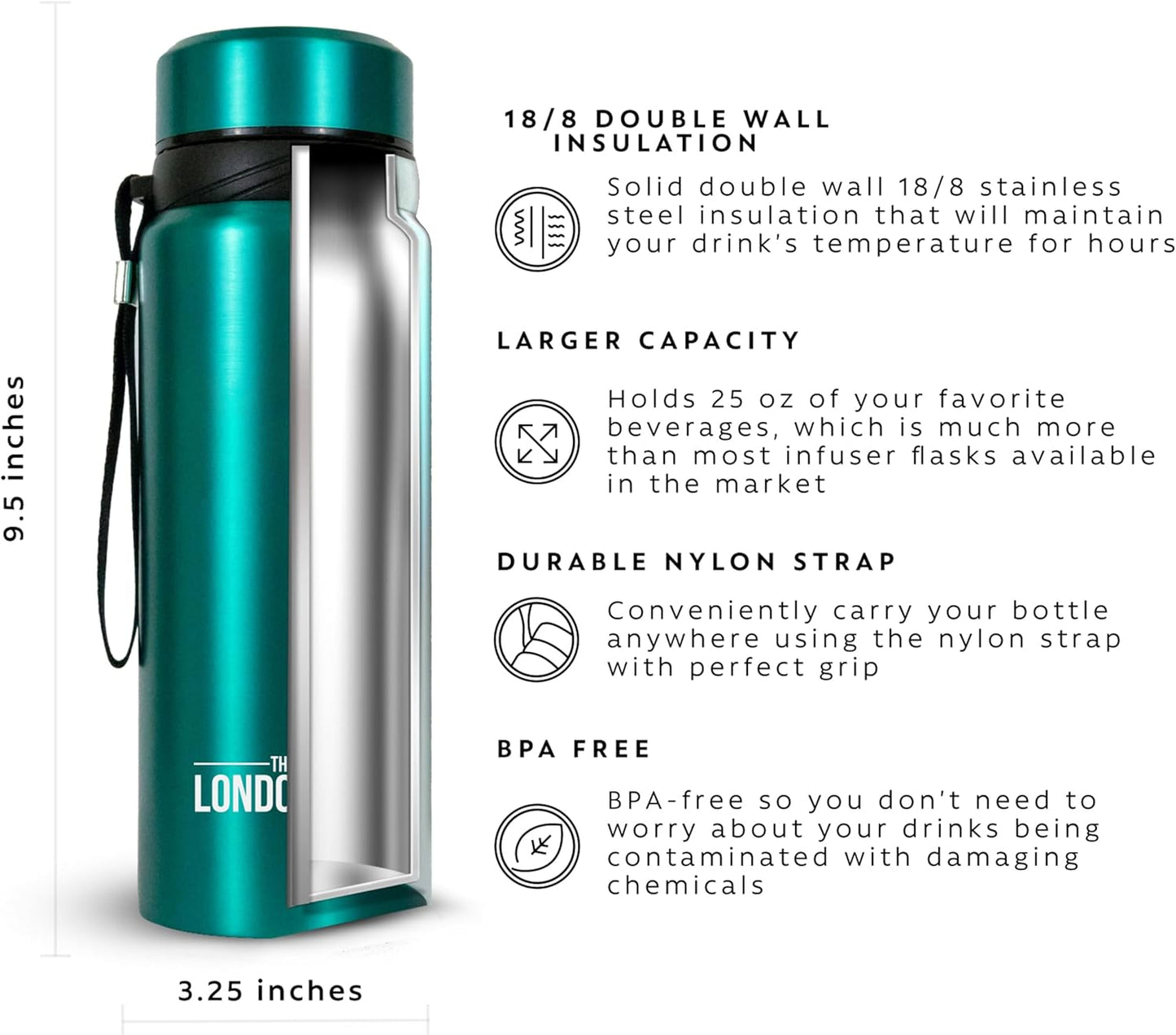 London Sip 25 oz Multi-Function Travel Mug and Tumbler Tea Infuser Water Bottle Fruit Infuser Flask Hot and Cold Double Wall Stainless Steel Coffee Thermos, Celestial Blue