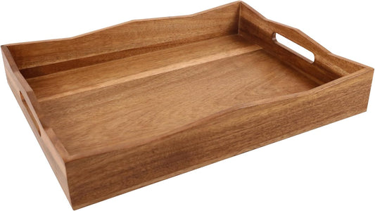 Acacia Wood Serving Tray with Handles,16.5x12.6inch Perfect for Breakfast, Lunch, Dinner, Food Snacks Drinks for Coffee Table,Decorative Ottoman Tray for Living Room Kitchen, Bedroom