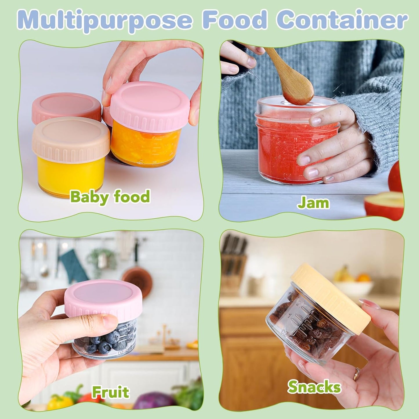 20 Pack Glass Baby Food Storage Containers, 4 oz Leakproof Baby Food Jars with Lids, Small Glass Food Containers for Infant Baby, Freezer & Microwave Safe, BPA Free
