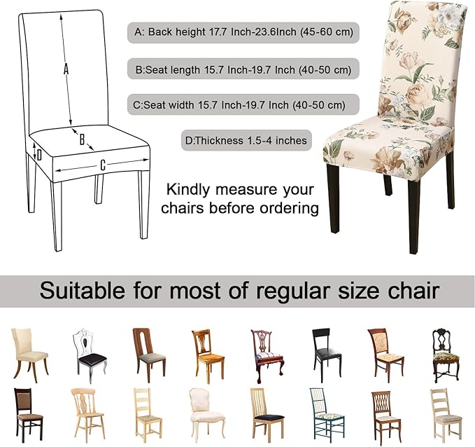 JQinHome Pattern Chair Covers for Dining Room Set of 6, High Stretch Removable Washable Parsons Chair Slipcover for Home Party Hotel Wedding Ceremony (Peony Flower,6PCS)