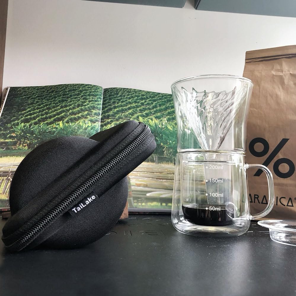 TaiLake Coffee Self Brewing Cup - Perfect for Single Serve Coffee - Experience the Art of One Cup Pour Over Coffee Maker(Vortex Filter Set)