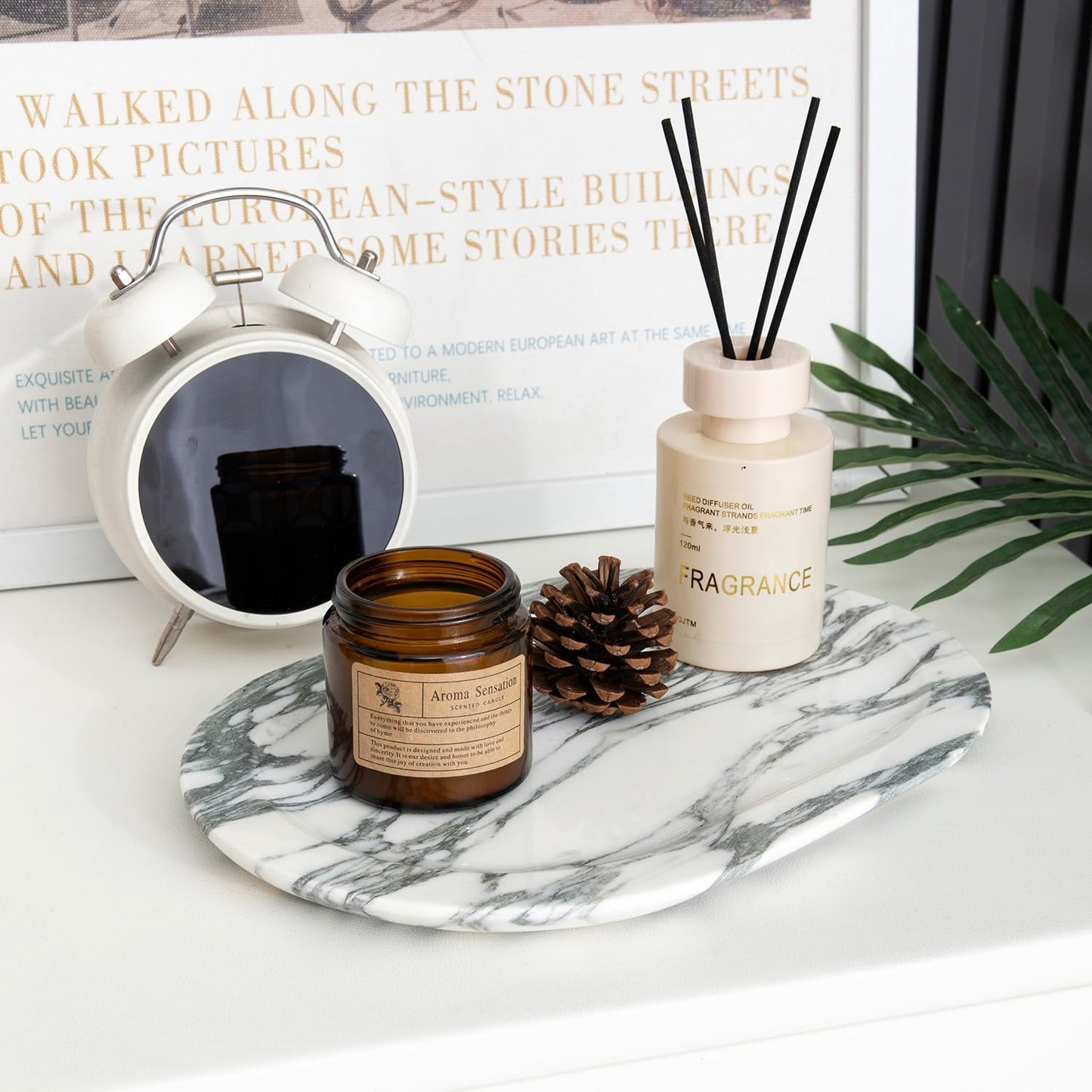 Natural Marble Decorative Tray Bathroom Counter Perfume Organizer Vanity Tray for Home Decor, Jewelry Candle, Coffee Table, Soap Holder Dresser Countertop Accessories 8"x11" Arabescato