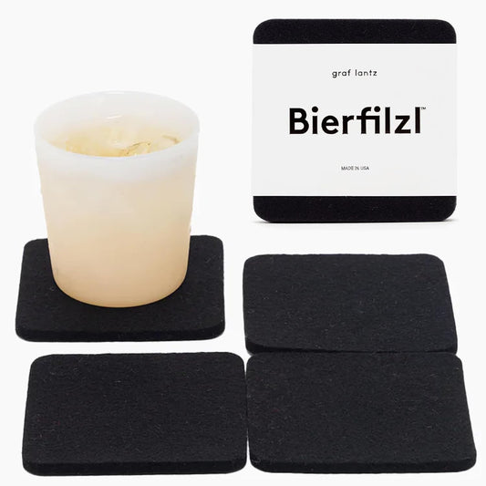 Graf Lantz - Bierfilzl Merino Wool Square Coasters Set of 4 - Black (4"x4"x5mm) - Absorbs 30% of Weight - Natural German Wool - Heat Resistant, Sustainable, Reusable - Home Decor, Coffee Table Decor