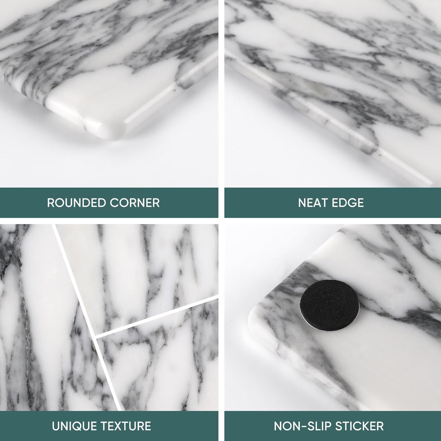 Koville Italian Natural Marble Cutting Board for Kitchen Pastry Bread Macaron Display, 12" x 8" Real Stone Slab Marble Cheese Board for Counter, Bathroom Perfume Tray Candle Plate (Arabescato)