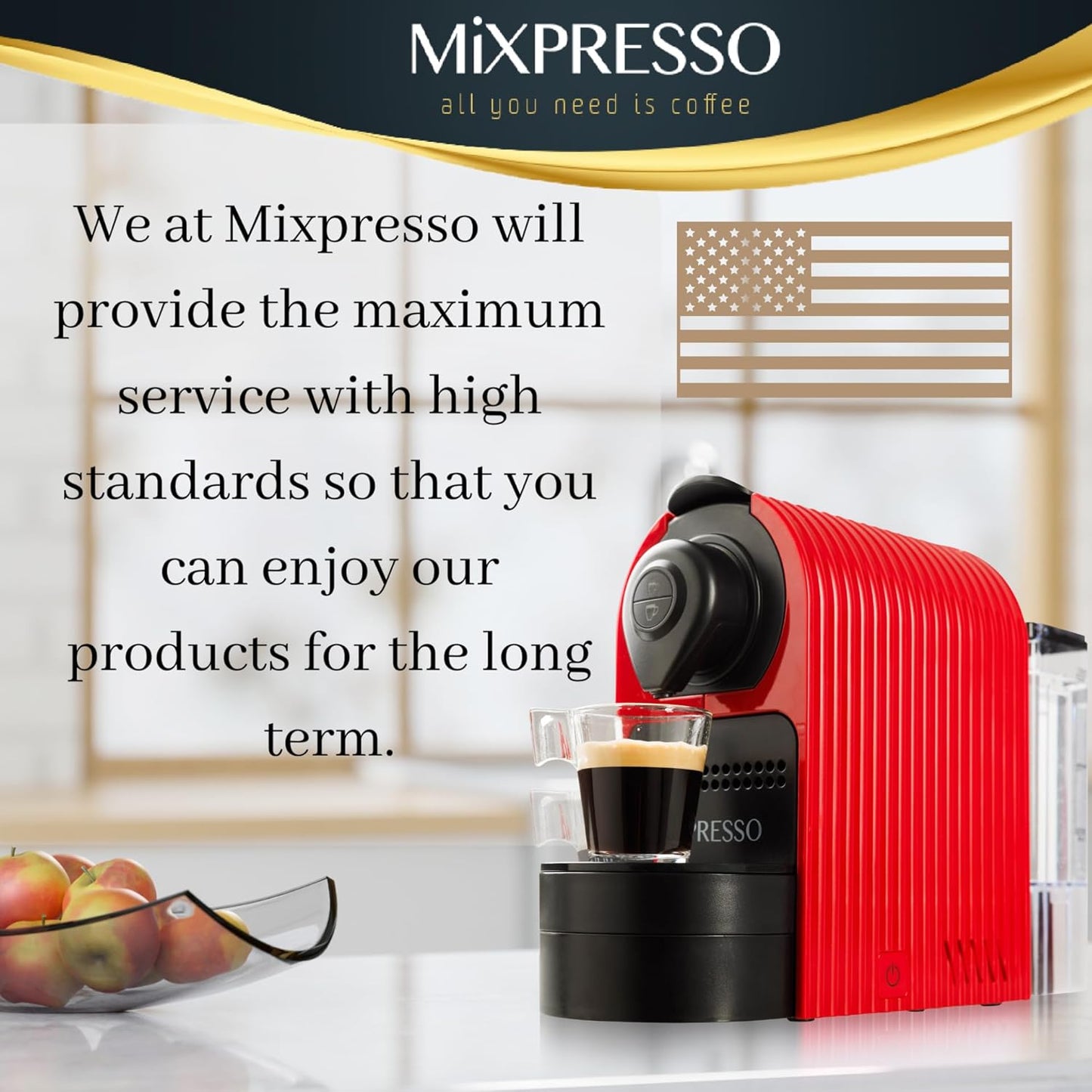 Mixpresso Red Espresso Coffee Machine – Compact 1400W Single Serve Coffee Maker Compatible with Nespresso OriginalLine Capsules, One-Touch Operation, 19-Bar Italian Pump, 27oz Water Tank