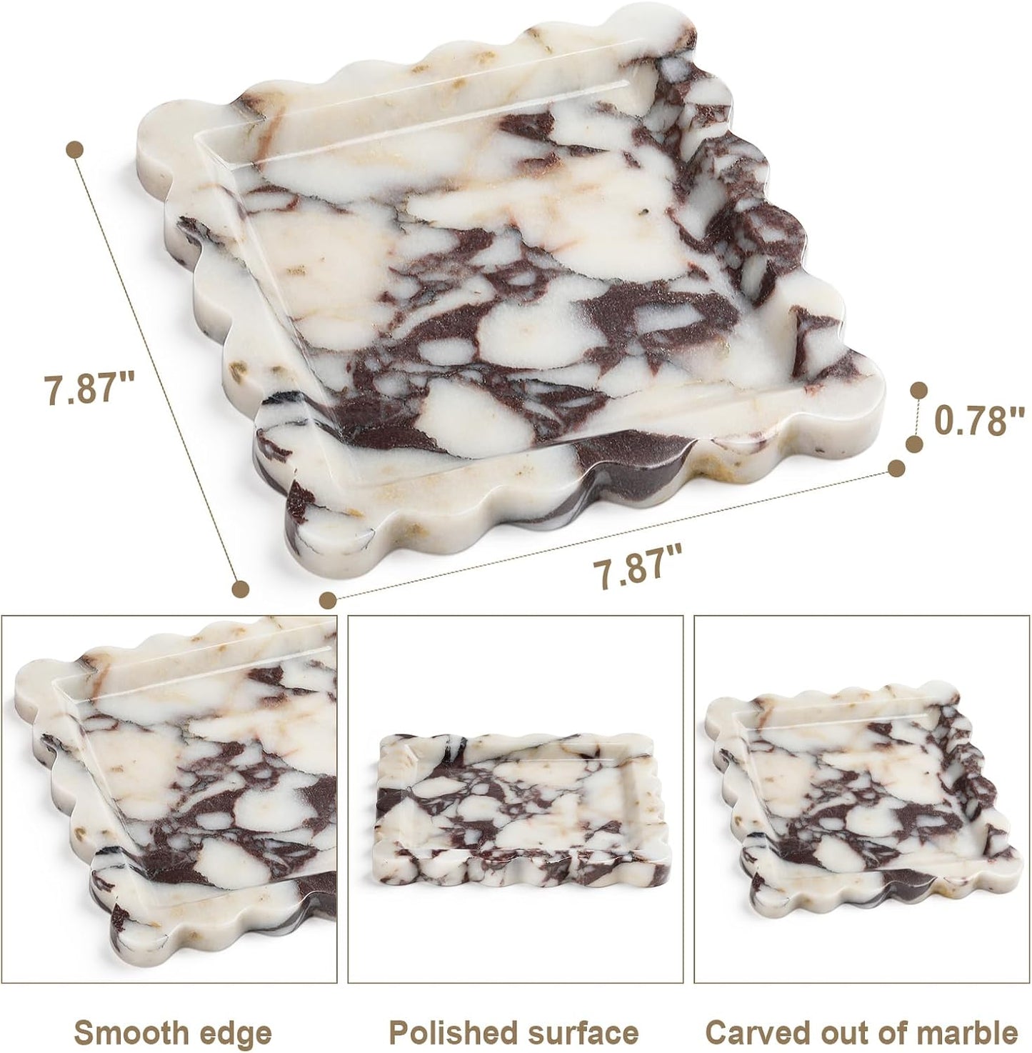 Natural Marble Vanity Tray - Moujings Genuine Marble Perfume Tray for Bathroom Decor, Stone Bathroom Vanity Organizer Tray for Kitchen Counter, Candles, Jewelry, Coffee, Makeup, Key