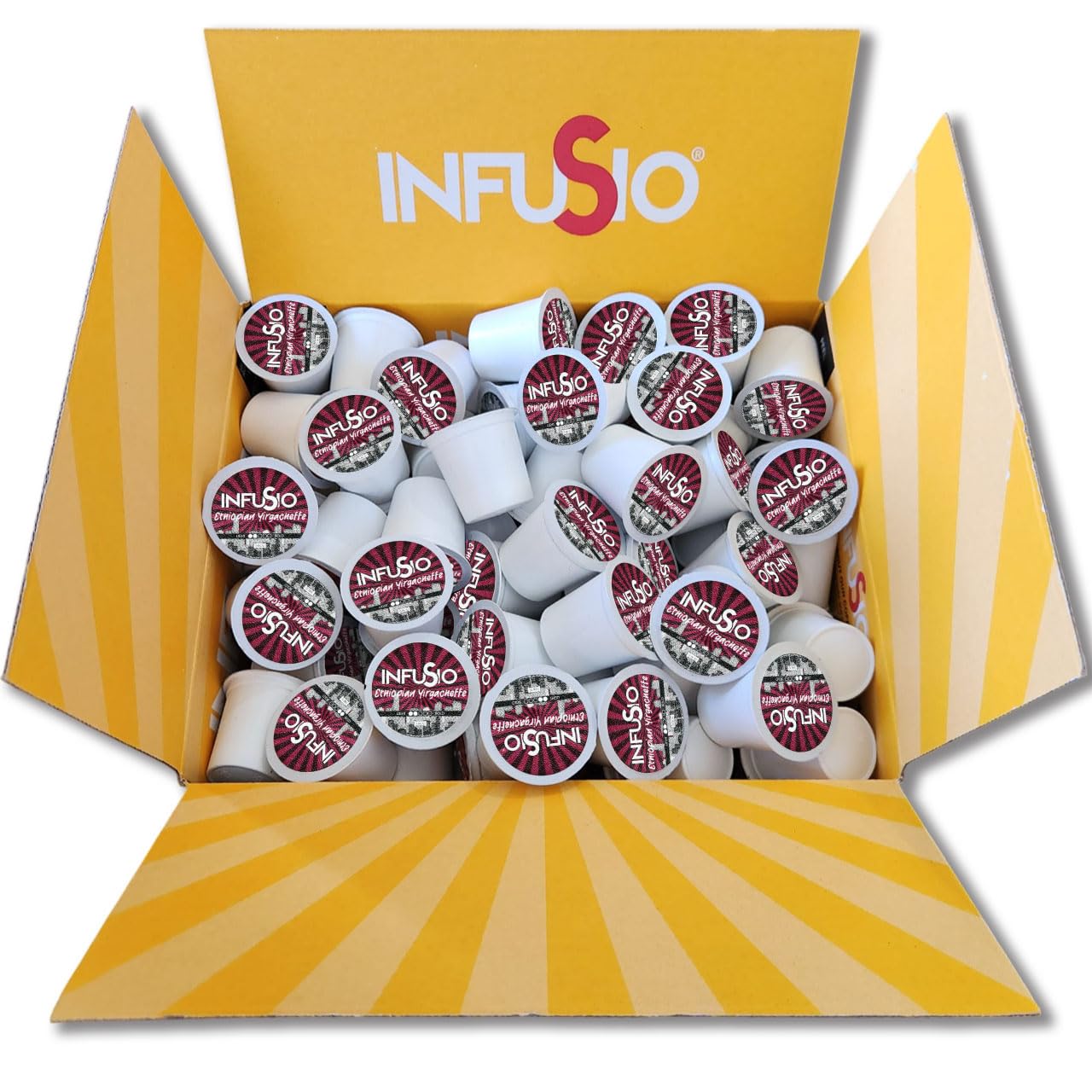 InfuSio Coffee Pods 96 Count Ethiopian Yirgacheffe Gold Medium Light Roast Single serve Coffee pods for Keurig K Cup® Brewers - InfuSio Premium Roasted Keurig 2.0 Compatible