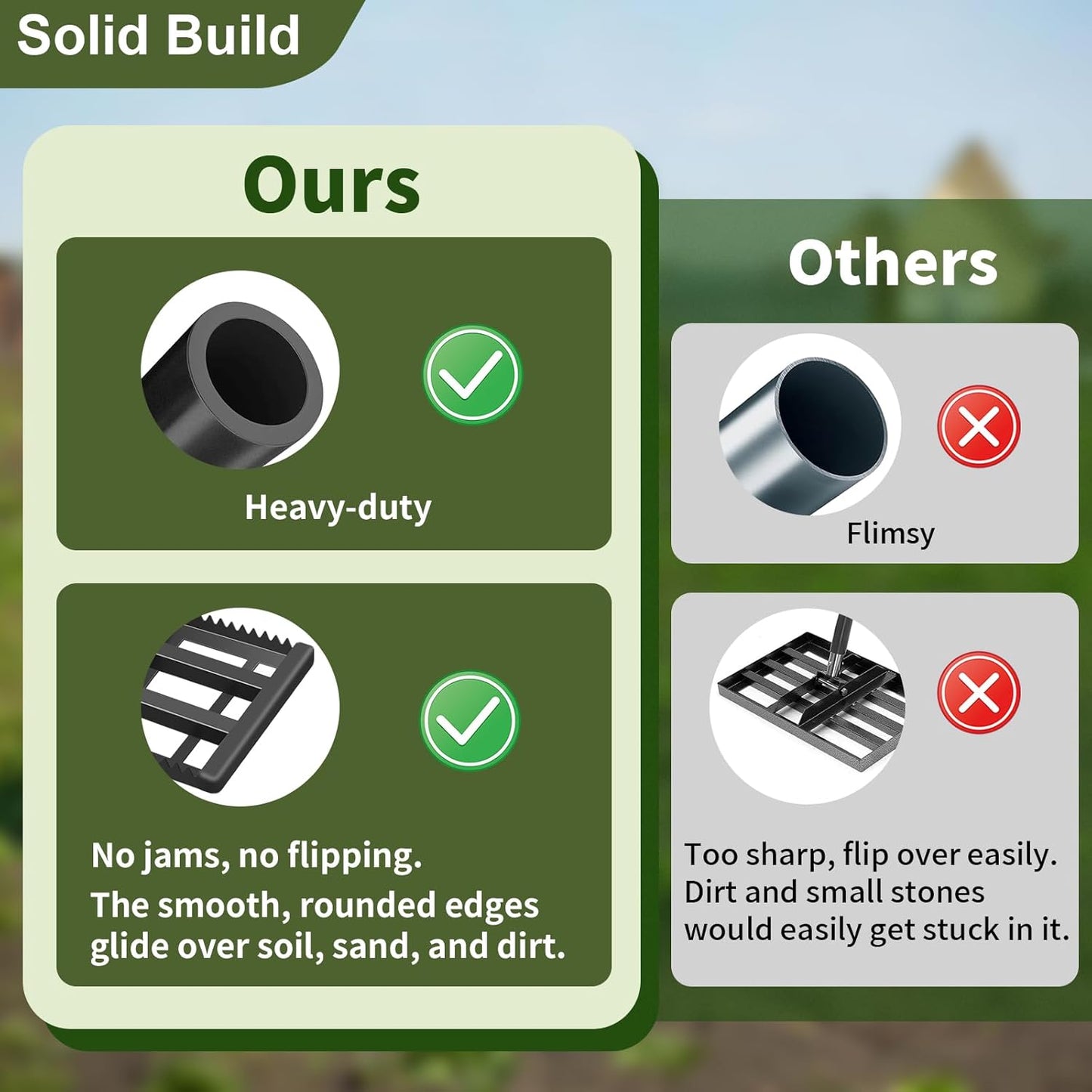 Lawn Leveling Rake-17"x10" Heavy Duty Leveler Reinforced Landscape Tool, Steel Lawn Rake with Serrated Edge & Smooth Plate for Level Soil Compost Sand Grass Dirt Yard Garden 6.5FT Adjustable Handle