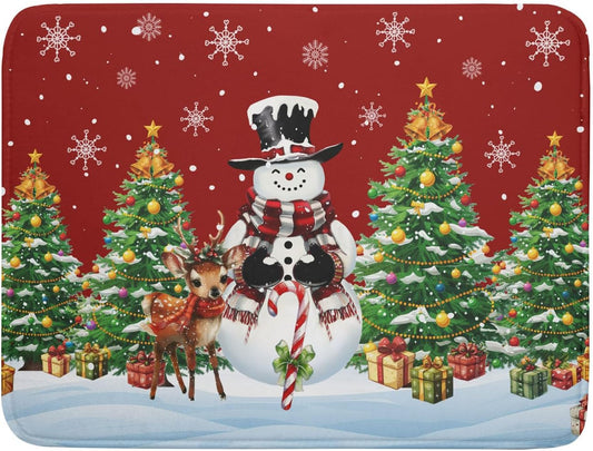 Christmas Snowman Dish Drying Mat for Kitchen Counter,Christmas Tree Winter Snowflake Red Drying Mat 18 x 24 Inch with High Absorbent Reversible Microfiber Dish Drying Pad Drainer Mat for Coffee Bar