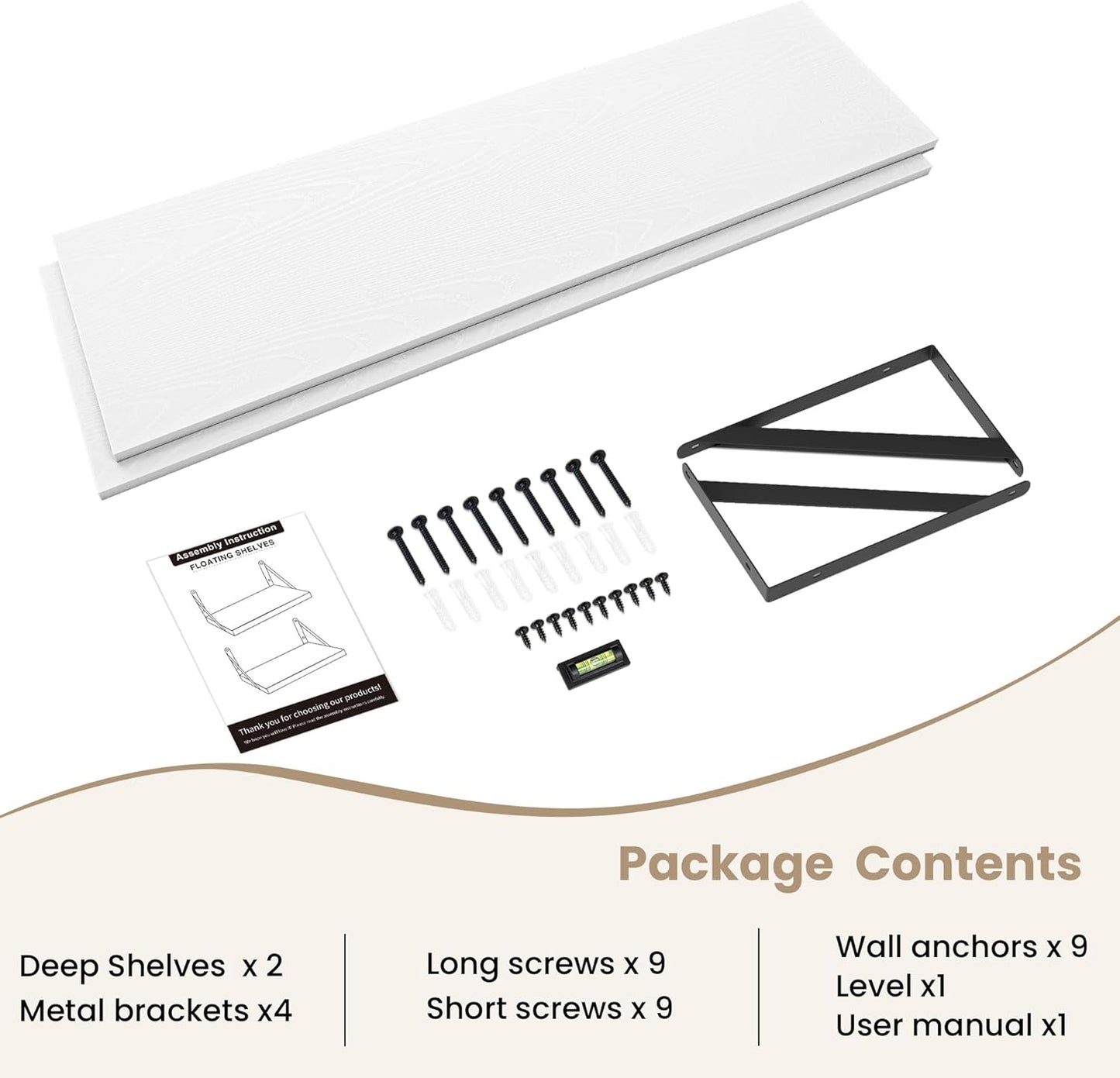 Dreamland Floating Shelves for Wall, 12 Inch Deep Floating Shelves Set of 2, 48W x 12D Large Wall Shelf with Sturdy Metal Brackets for Living Room, Bathroom, Bedroom and Kitchen, White