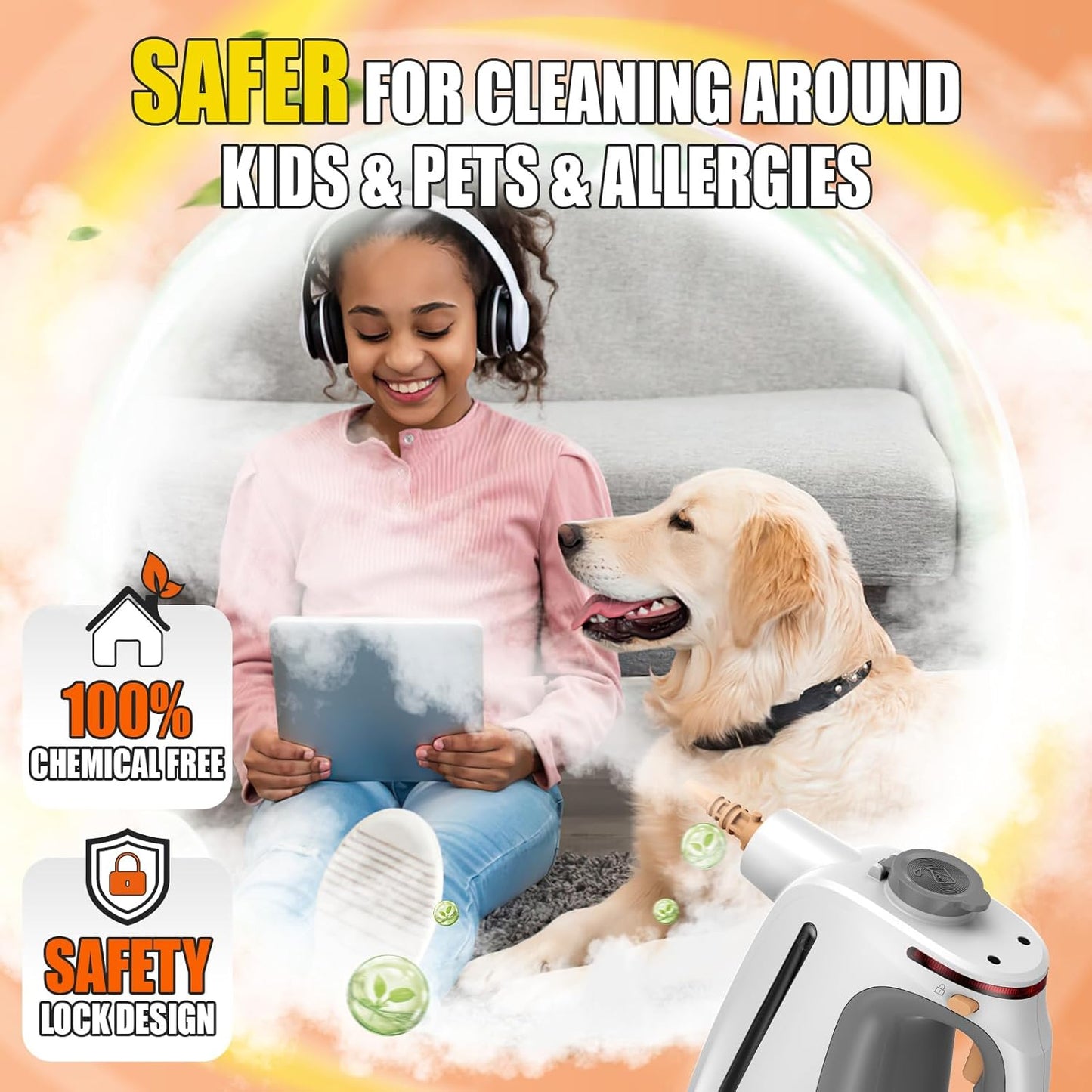 Heavy Duty Handheld Steam Cleaner for Cleaning with Lockable Steam Button&11pcs Accessories, Unlimited Water Addition for Continuous Steaming, Multi-Purpose Steamer for Cleaning Car, Grout (grey)