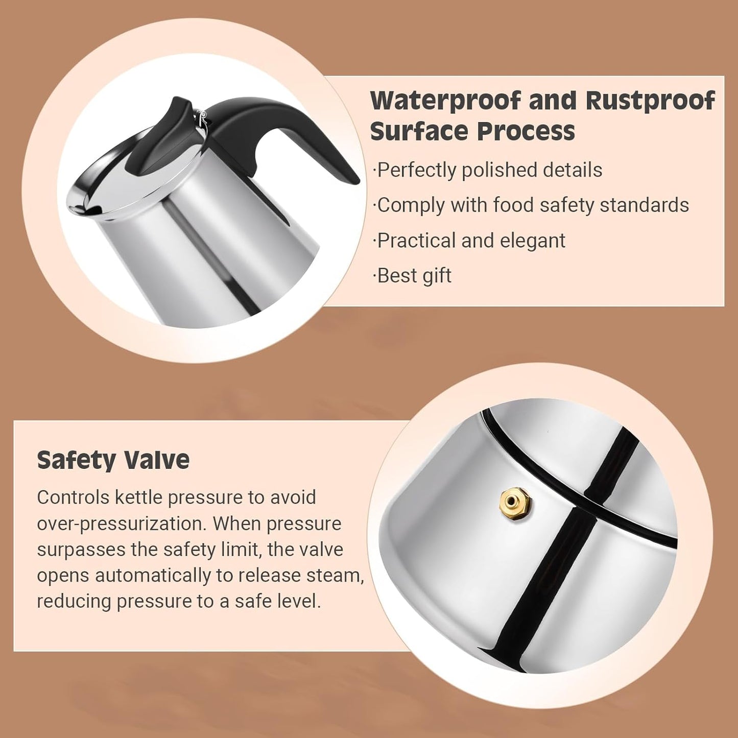 Moka Pot, 4 Cups (7.1 oz) Stovetop Espresso Maker, 304 Stainless Steel Moka Pot, Induction Compatible, Silver