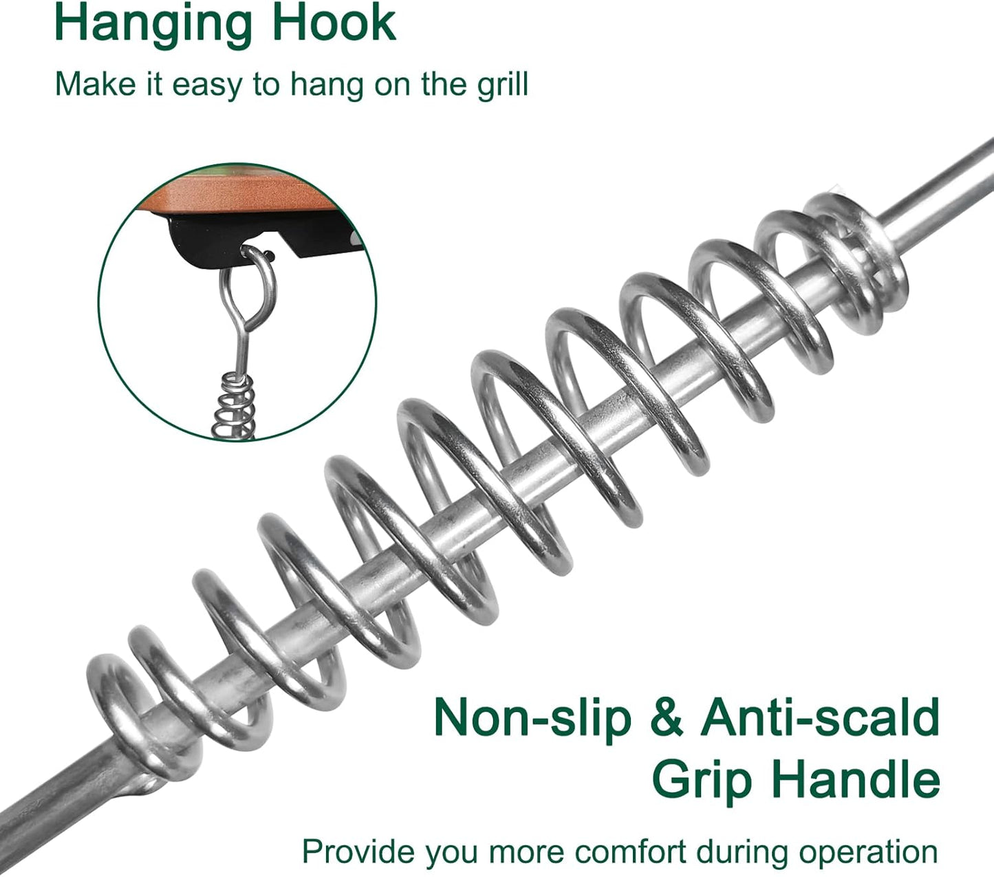 26.5" BBQ Ash Tool Poker Rake, Charcoal and Grill Cleaning Ash Tools for Big Green Egg, Kamado Joe and Other Charcoal Grills Corner Cleaner Accessories