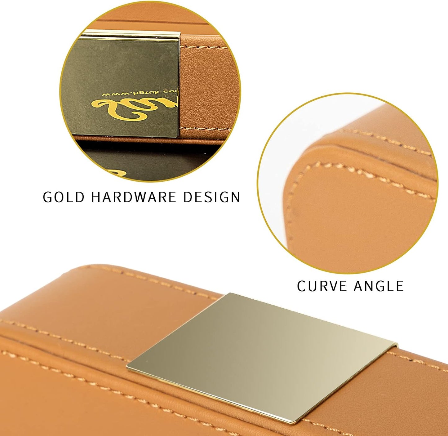 SANZIE Luxury Leather Desktop Storage Small Catchall Organizer Decorative Tray for Entryway Table to Hold Jewelry Watch Cosmetics Keys Phone Wallet, Home & Office Accessories (Metal Glided, Orange)