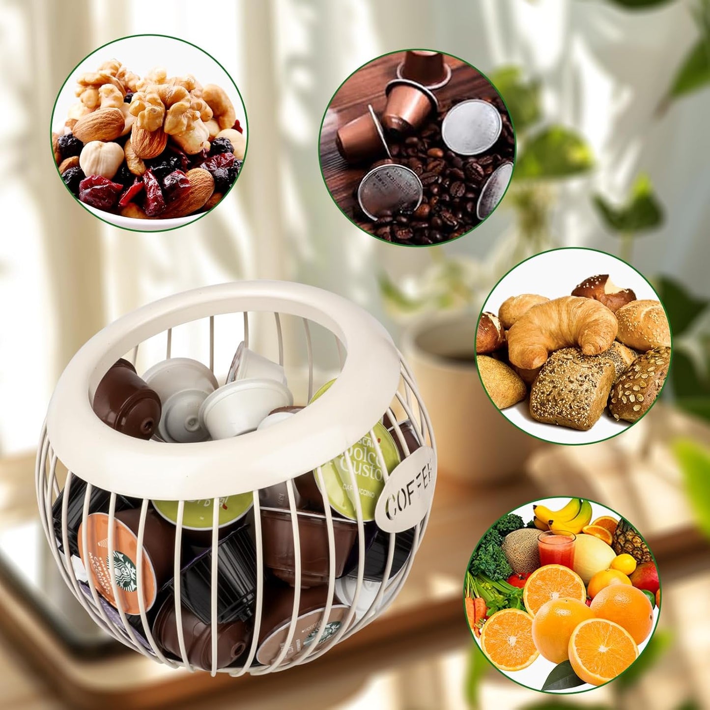 Stainless Steel Cup Coffee Basket pods holder Sturdy for Home or Office Kitchen Counter Organizer Espresso Capsule (WHITE)