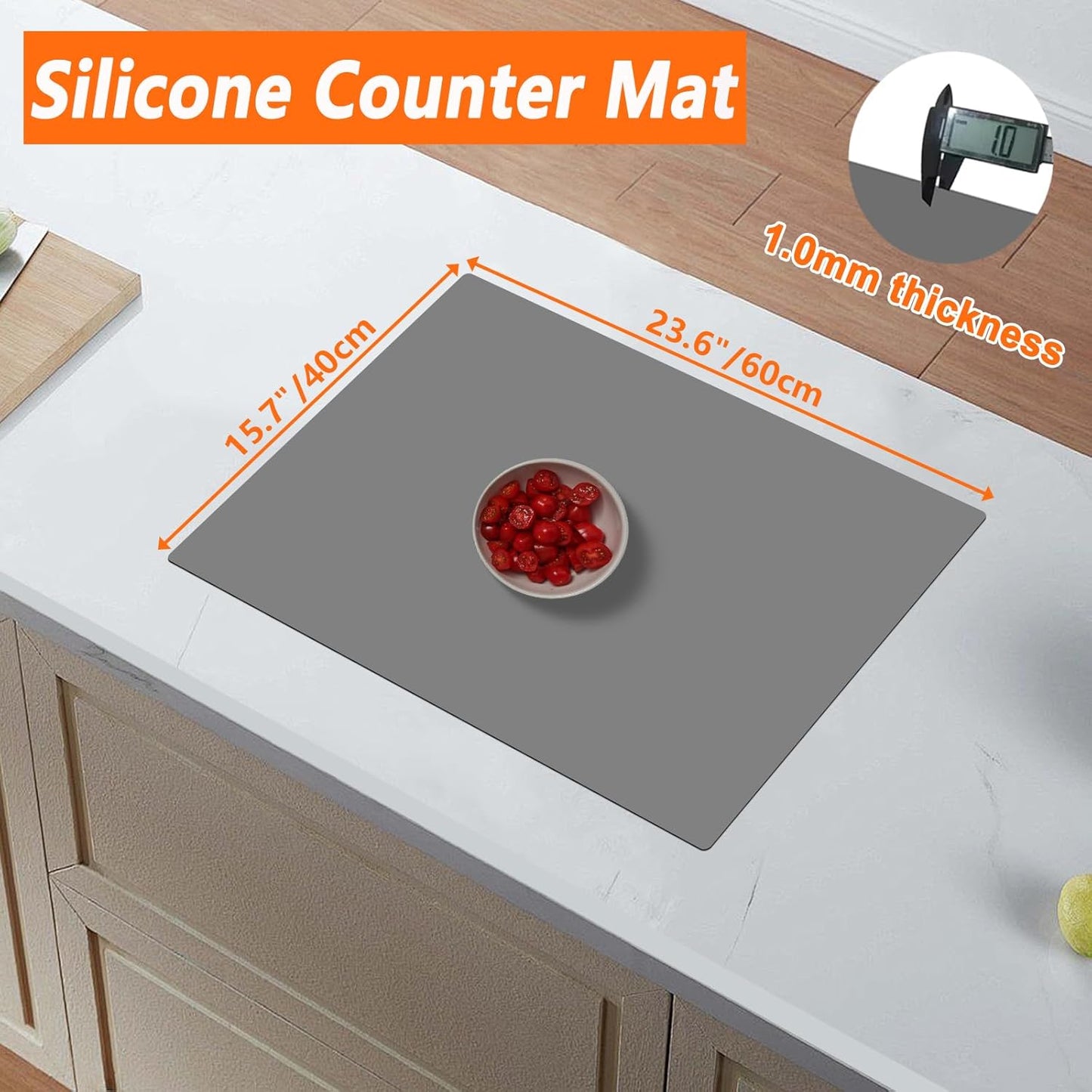 23.62"x15.74"(60cmx40cm) Countertop Protector Mat, Silicone Mats for Kitchen Counter, Cuttable Heat Resistant Mats for Counter, Waterproof Silicone Kitchen Island Protector Mat(2Pack, Semitransparent)