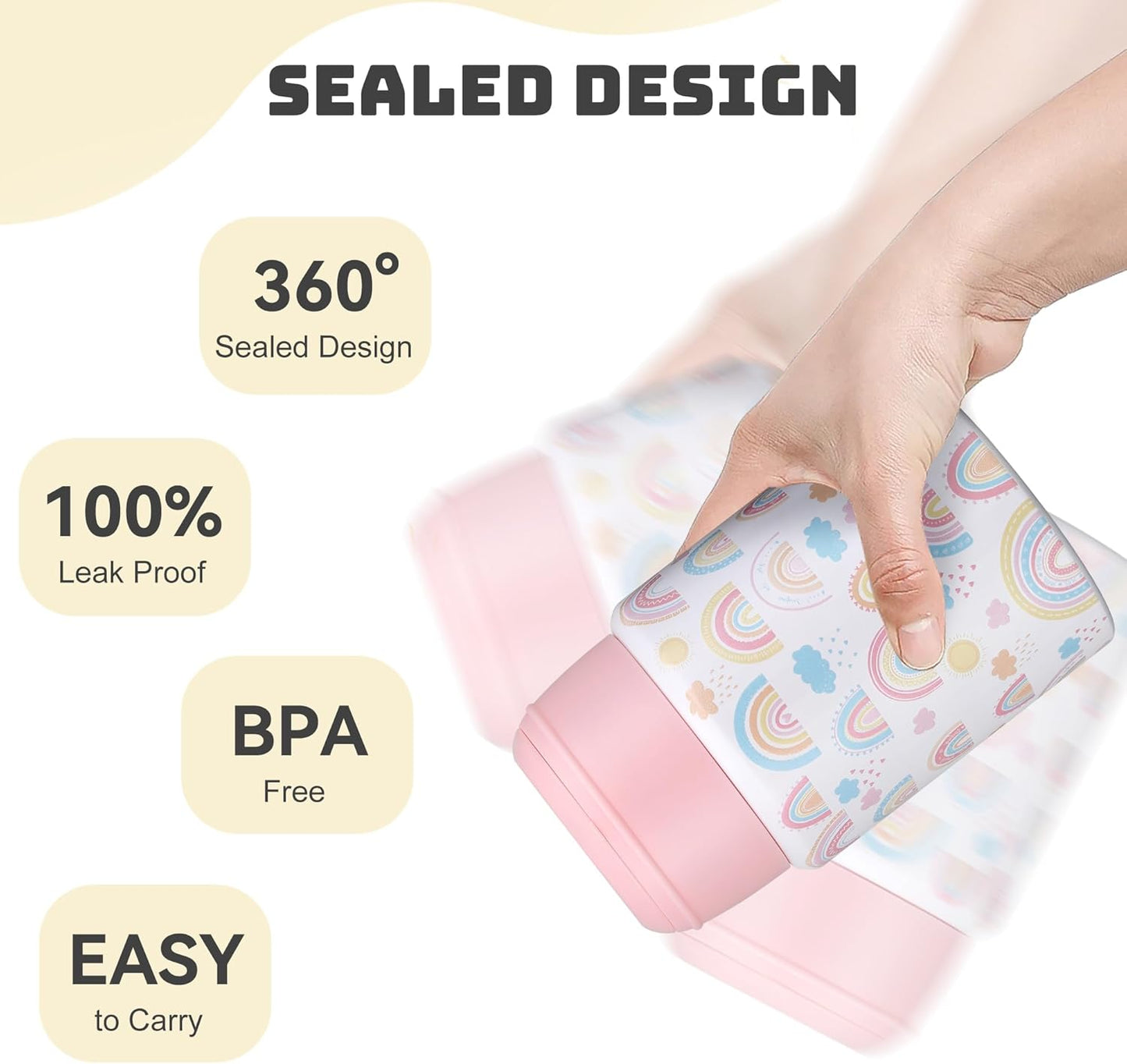 Soup Thermo for Hot Food Kids 16oz Insulated Food Jar Leakproof Thermo Lunch Container for Kids Wide-Mouth Stainless Steel Lunch Box for School with Handle Folding Spoon(3+)