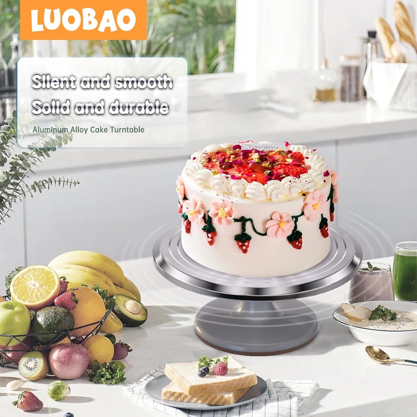 12 Inch Round Aluminum Revolving Cake Decorating Stand,35 pcs Cake Turntable Kit Supplies, Rotating Cake Stand,for Cake,Pastries and Cake Decorations