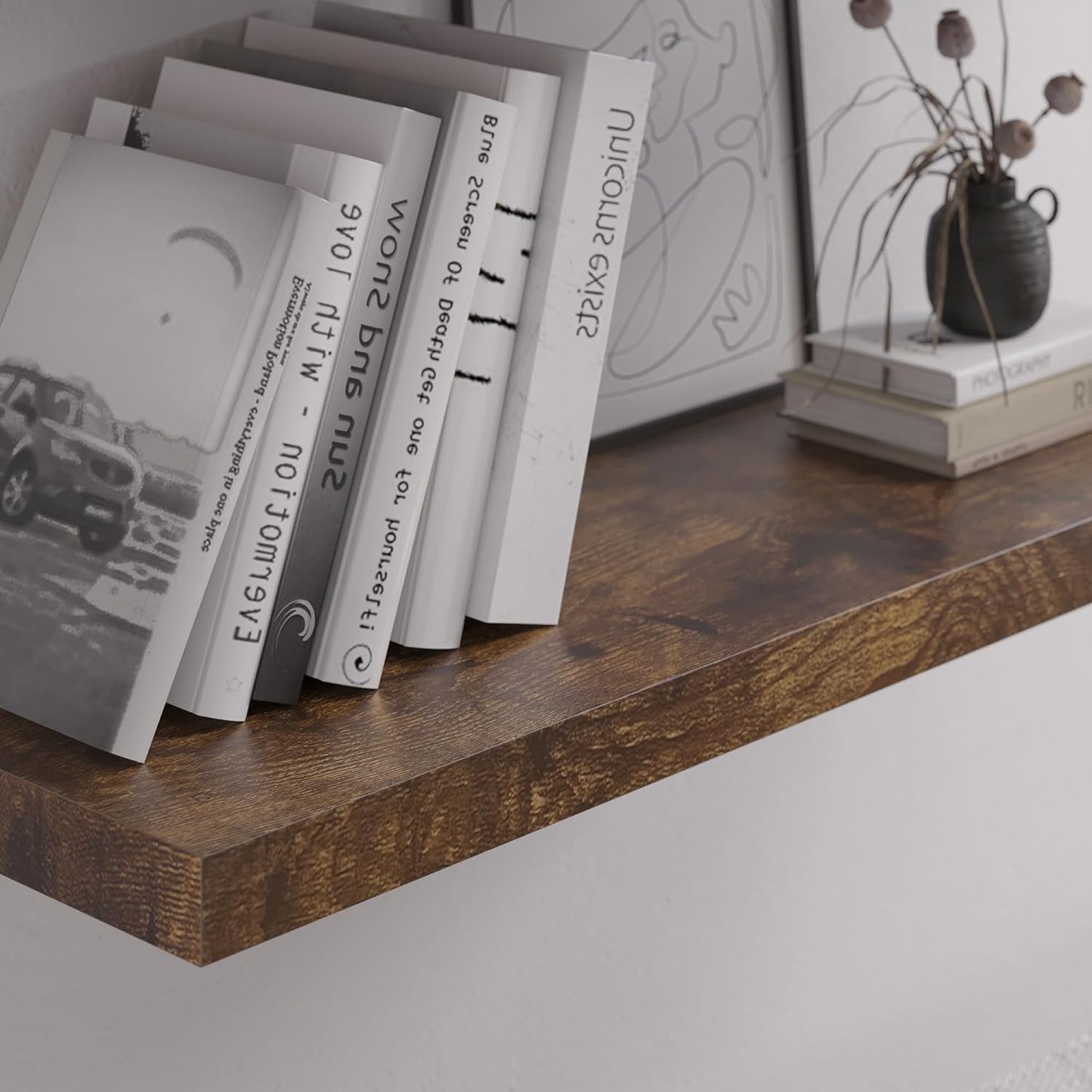 Floating Shelf, Set of 3 Wall Shelf, 24 in W x 12.75 in D x 2 in H Wooden Floating Wall Shelf with Invisible Brackets for Living Room/Bedroom/Bathroom/Kitchen Storage and Decor, Rustic Brown