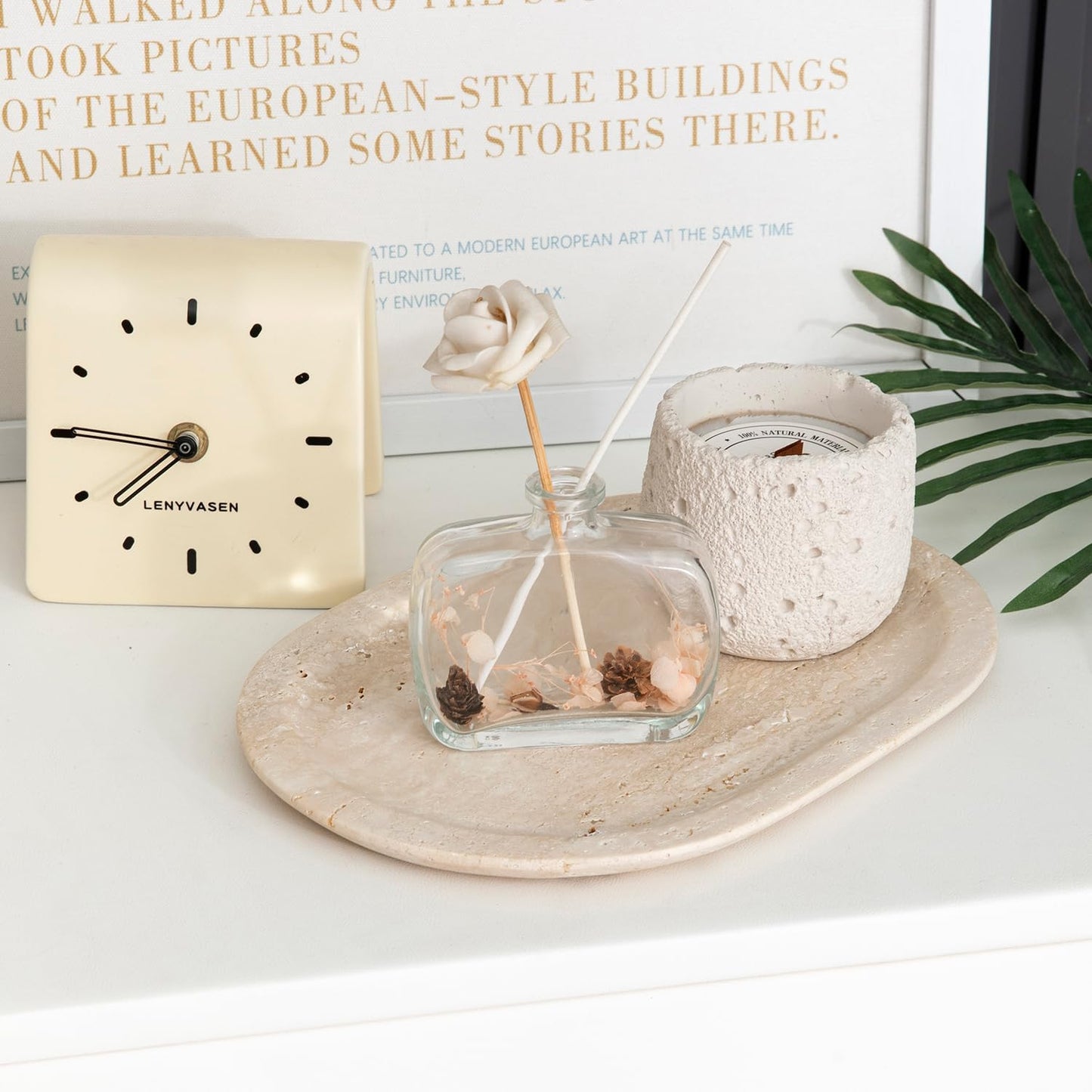 Natural Marble Decorative Tray Bathroom Counter Perfume Organizer Vanity Tray for Home Decor, Jewelry Candle, Coffee Table, Soap Holder Dresser Countertop Accessories 8"x11" Travertine