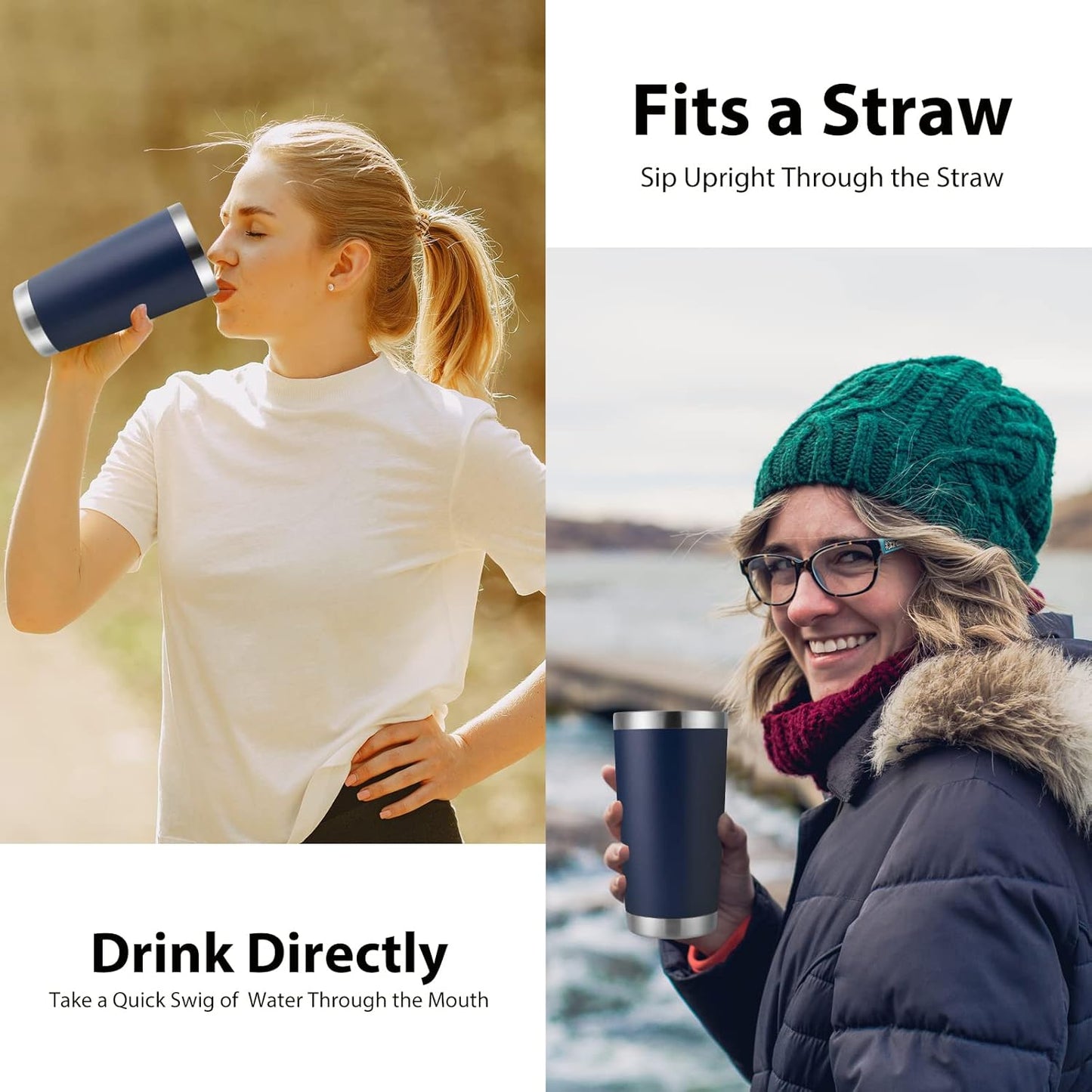 DOMICARE 20oz Stainless Steel Tumbler Bulk with Lid, Double Wall Vacuum Insulated Travel Mug, Powder Coated Coffee Cup (Powder Navy, 4)