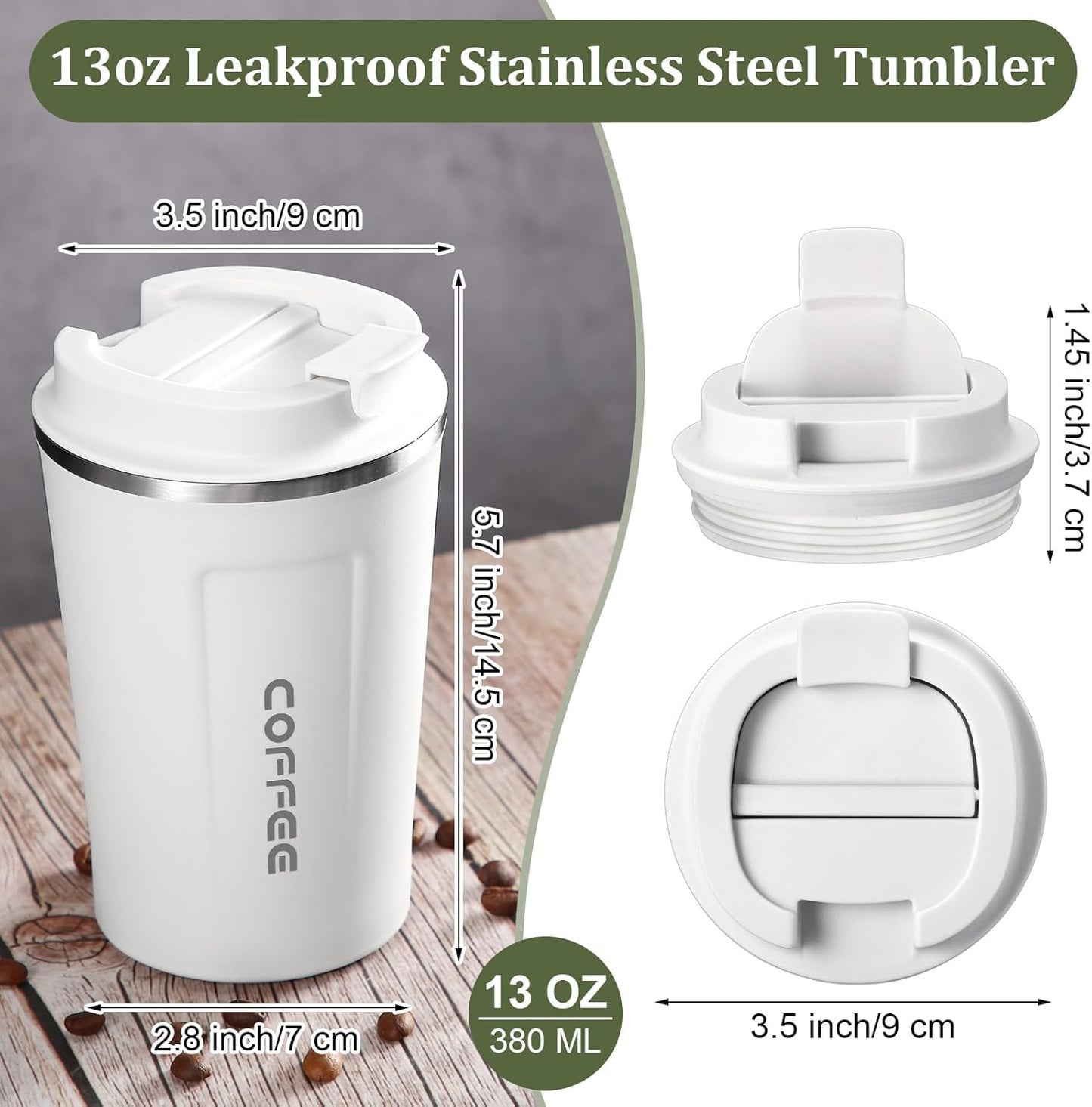 Sieral 4 Pcs 13 oz Travel Coffee Mug Insulated Reusable Coffee Cups with Leakproof Lid Stainless Steel Portable Tumbler for Keep Hot or Ice Milk Tea(Black, White, Navy Blue, Green)