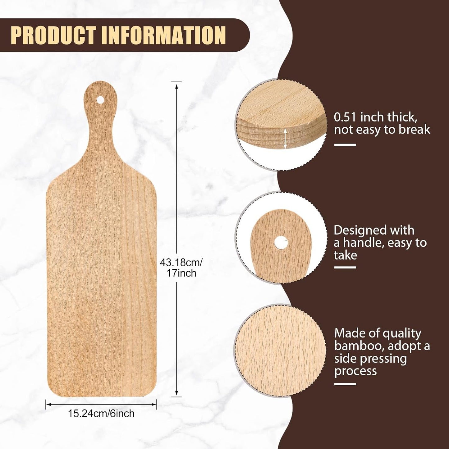 Lounsweer 6 Pcs Thicken Cutting Board Bulk Wood Board for Chopping Serving Charcuterie Material for Laser Engraving Mother' Day Wedding Housewarming Gift