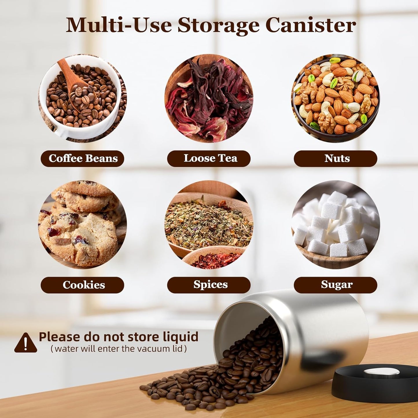 Vacuum Coffee Canister, Coffee Bean Storage with Scoop, Stainless Steel Airtight Food Storage Container, Perfect for Coffee Beans,Grounds,Loose Leaf Tea,2400ml/32OZ(L*2)